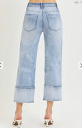 307 HIGH RISE CROP WIDE JEANS WITH PLAID CUFFS
