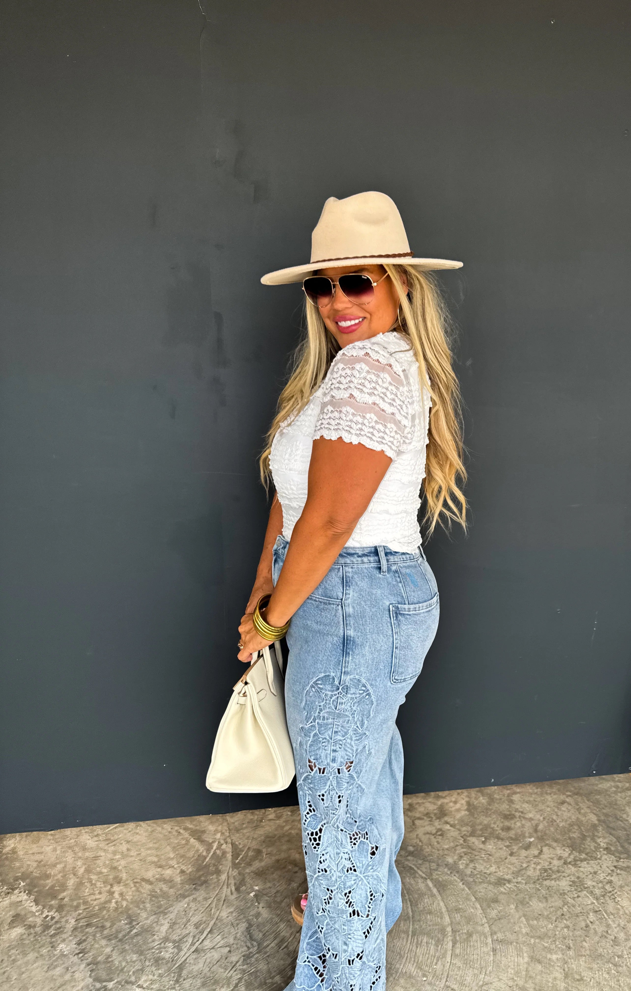 Lace Embroidered Wide Leg Jeans 269