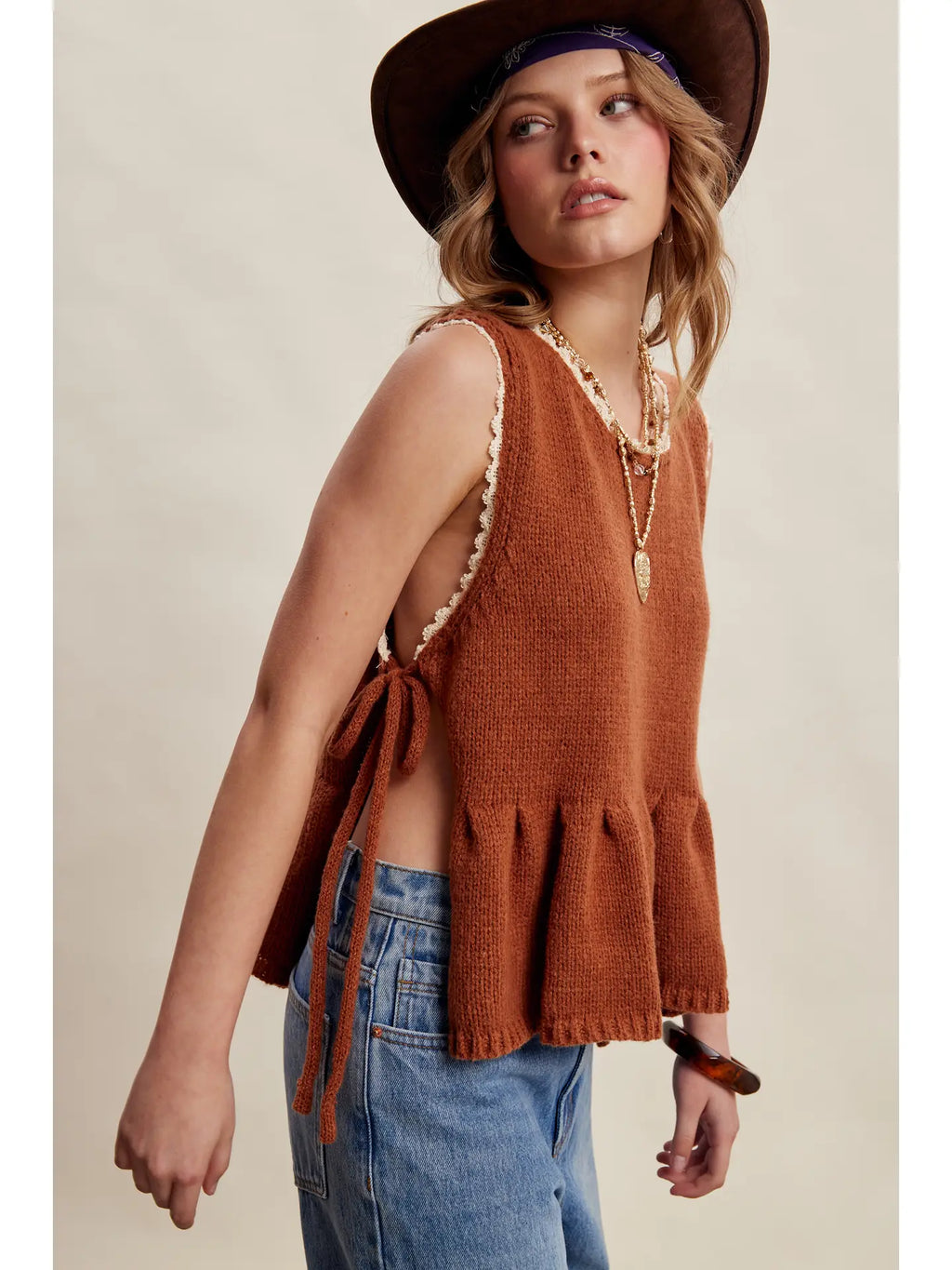332 Side Tie Knit Peplum Top