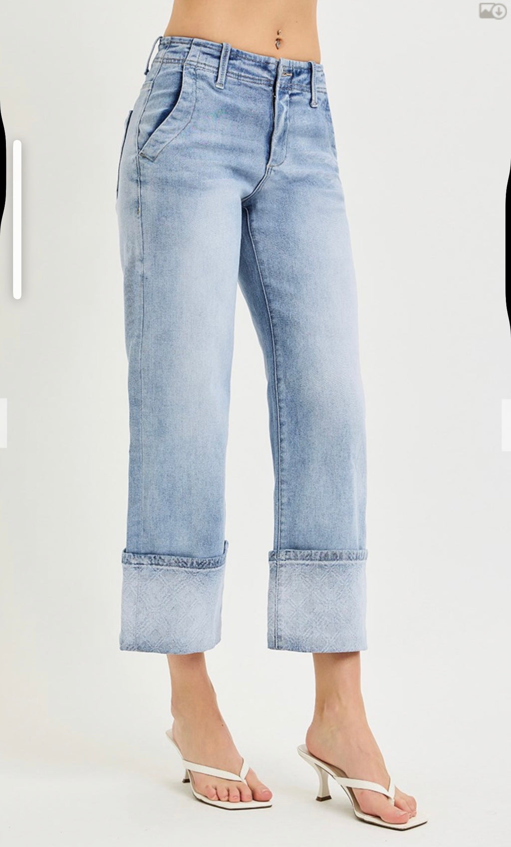 307 HIGH RISE CROP WIDE JEANS WITH PLAID CUFFS