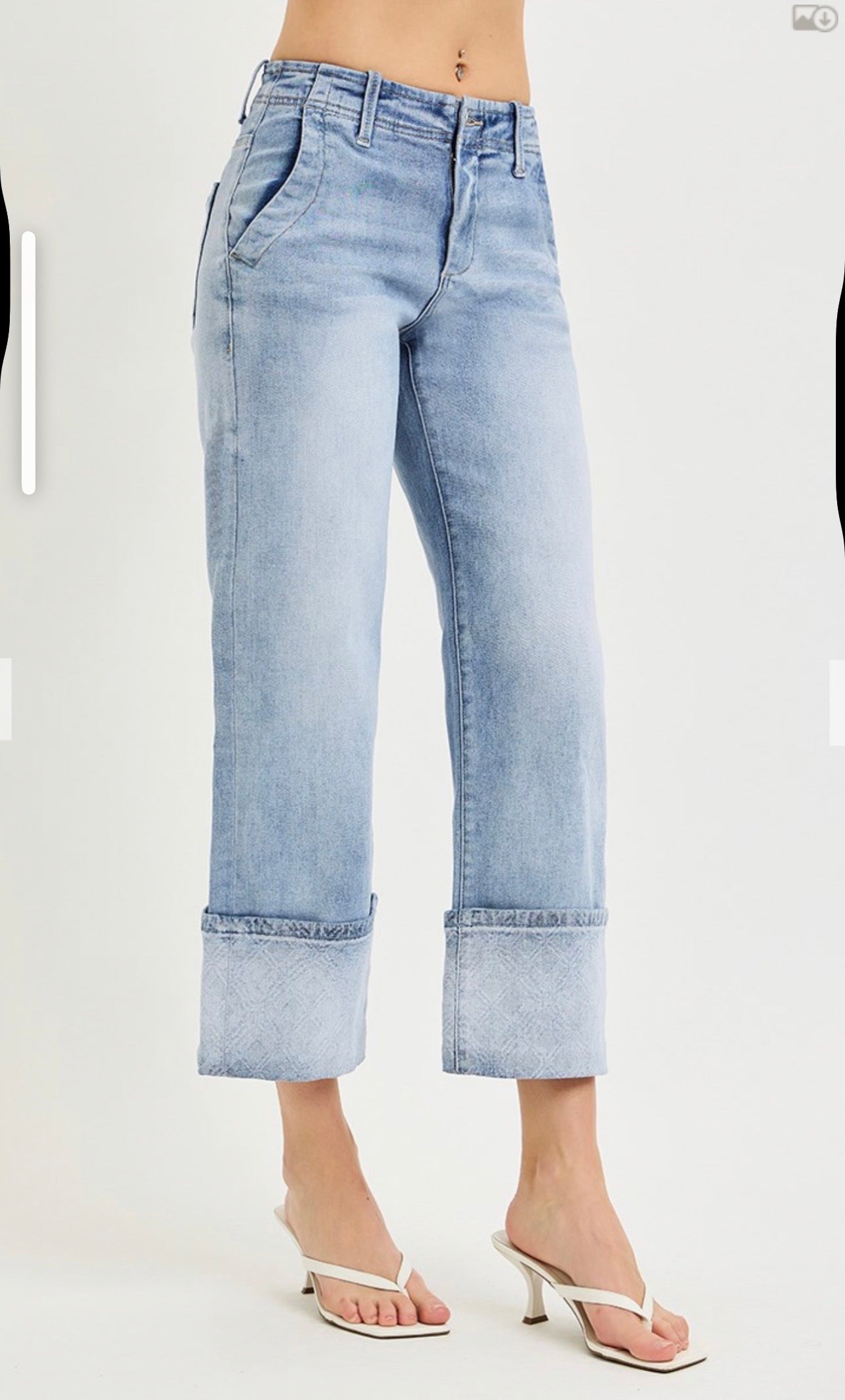 307 HIGH RISE CROP WIDE JEANS WITH PLAID CUFFS