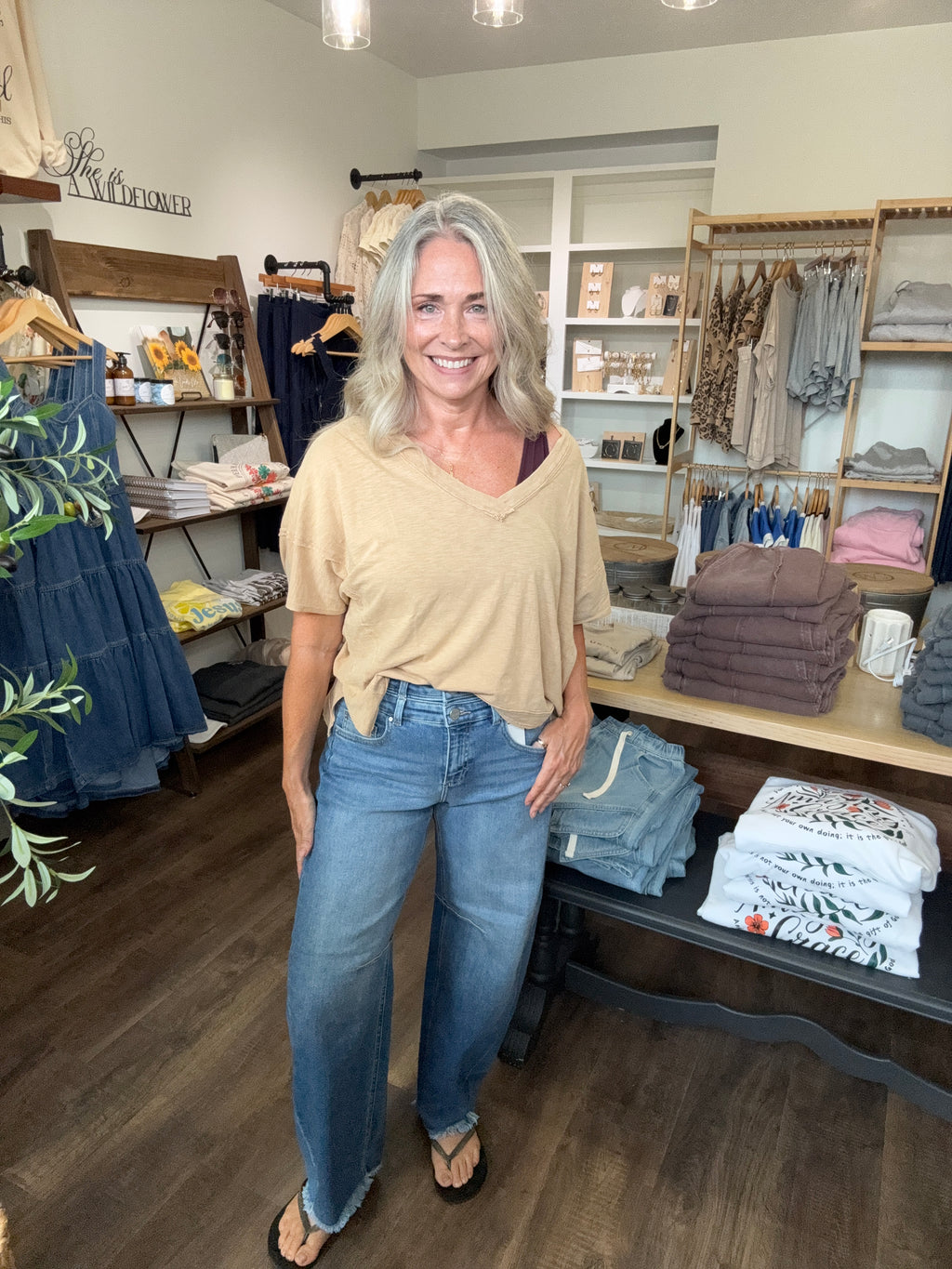 314 Khaki Crop V Neck