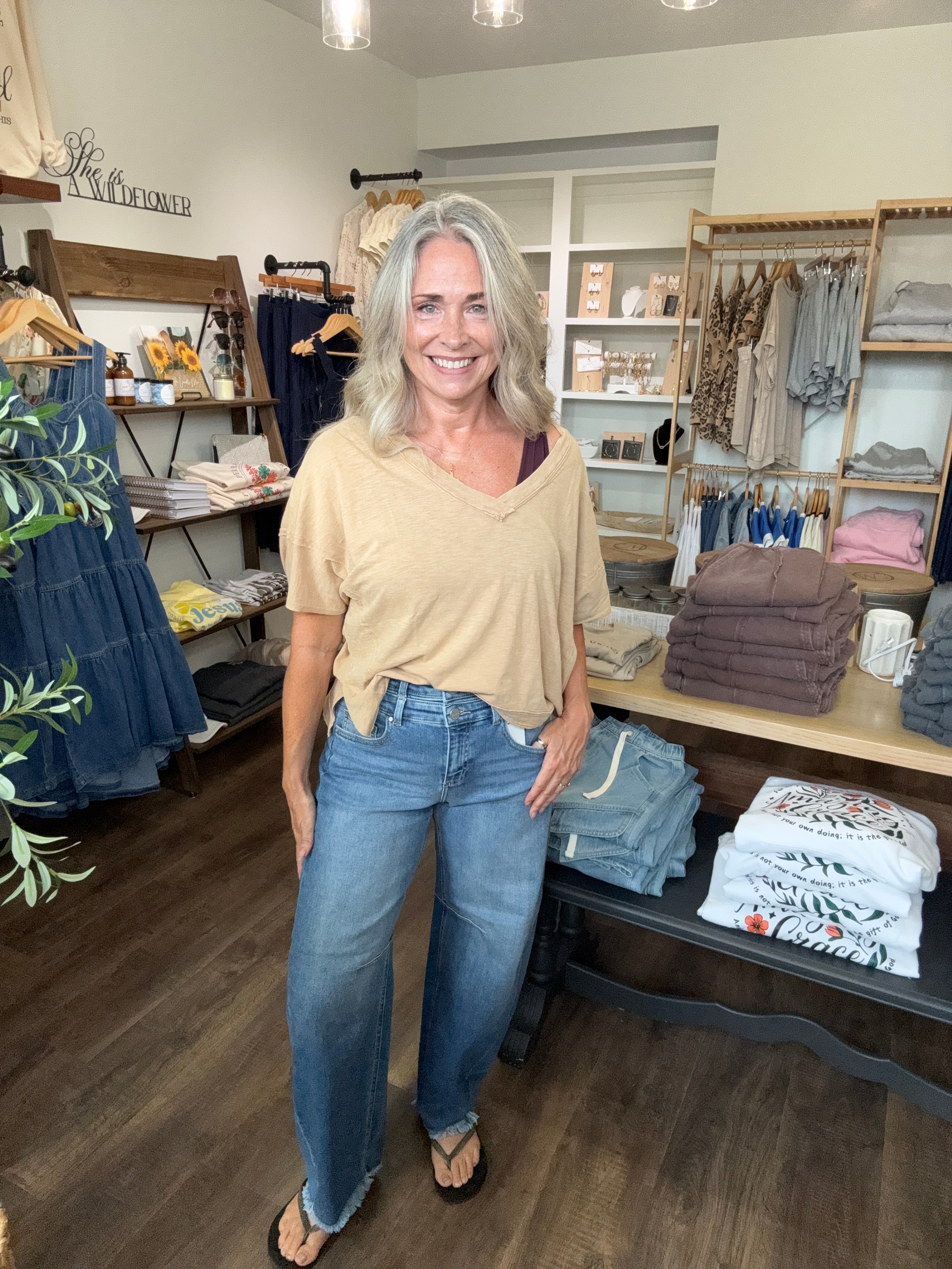 314 Khaki Crop V Neck