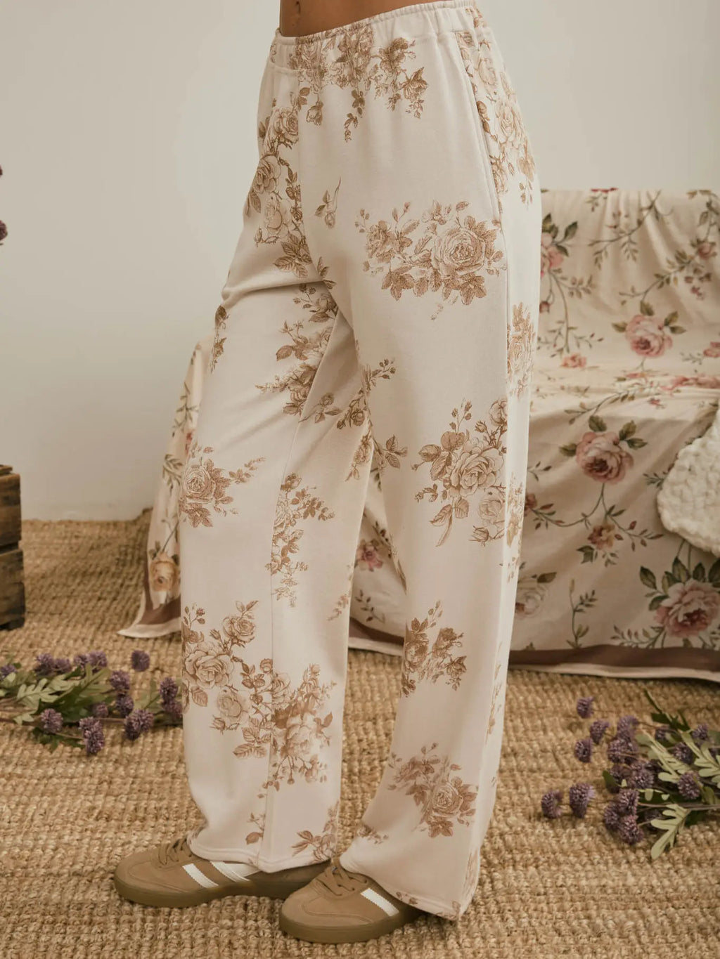 345 Floral Toile Wide Leg Knit Lounge Pants