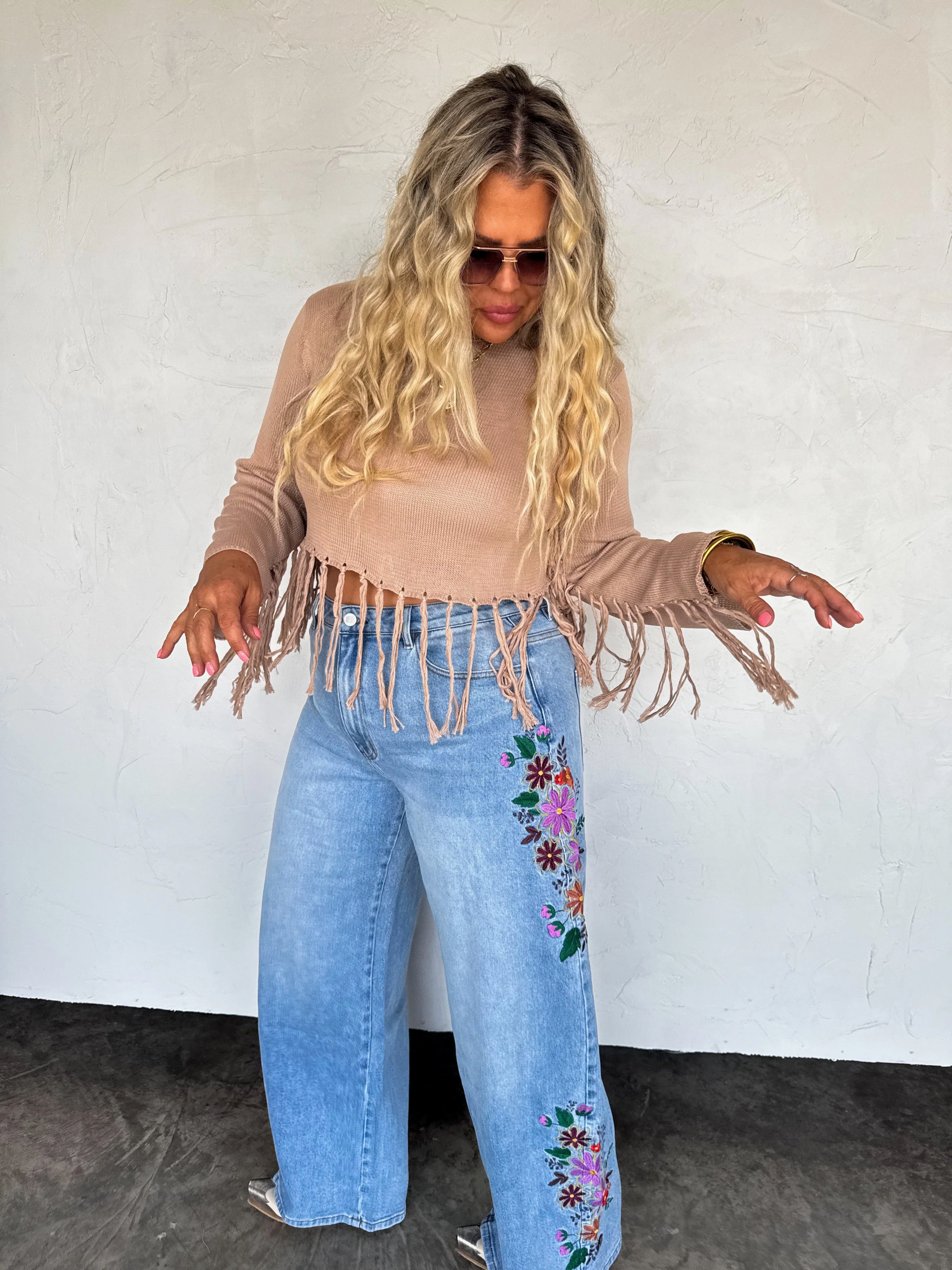 Floral Embroidered Wide Leg Jeans 270