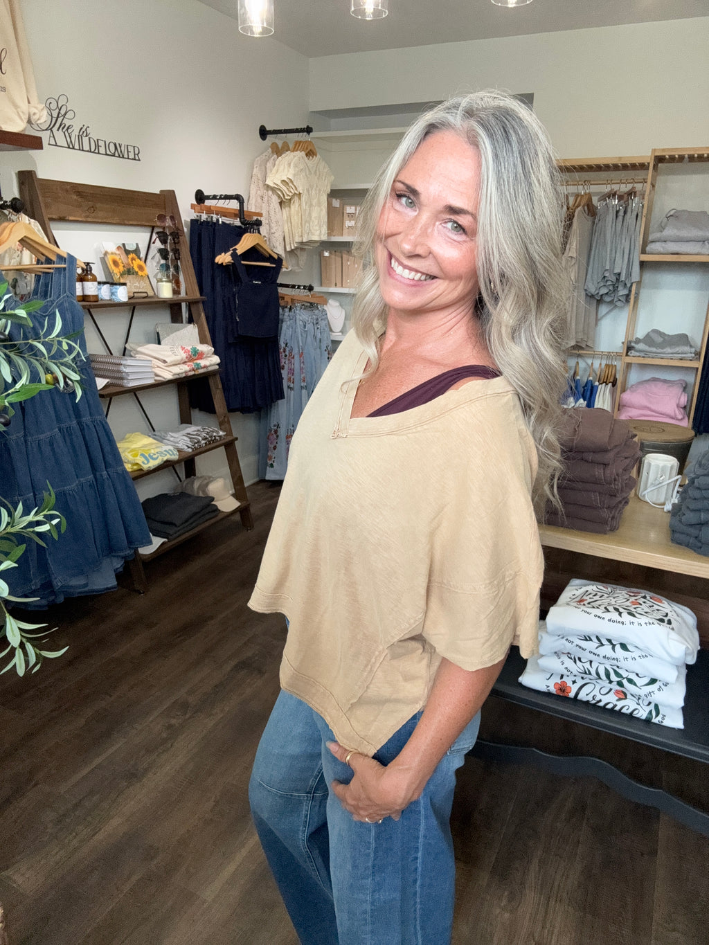 314 Khaki Crop V Neck