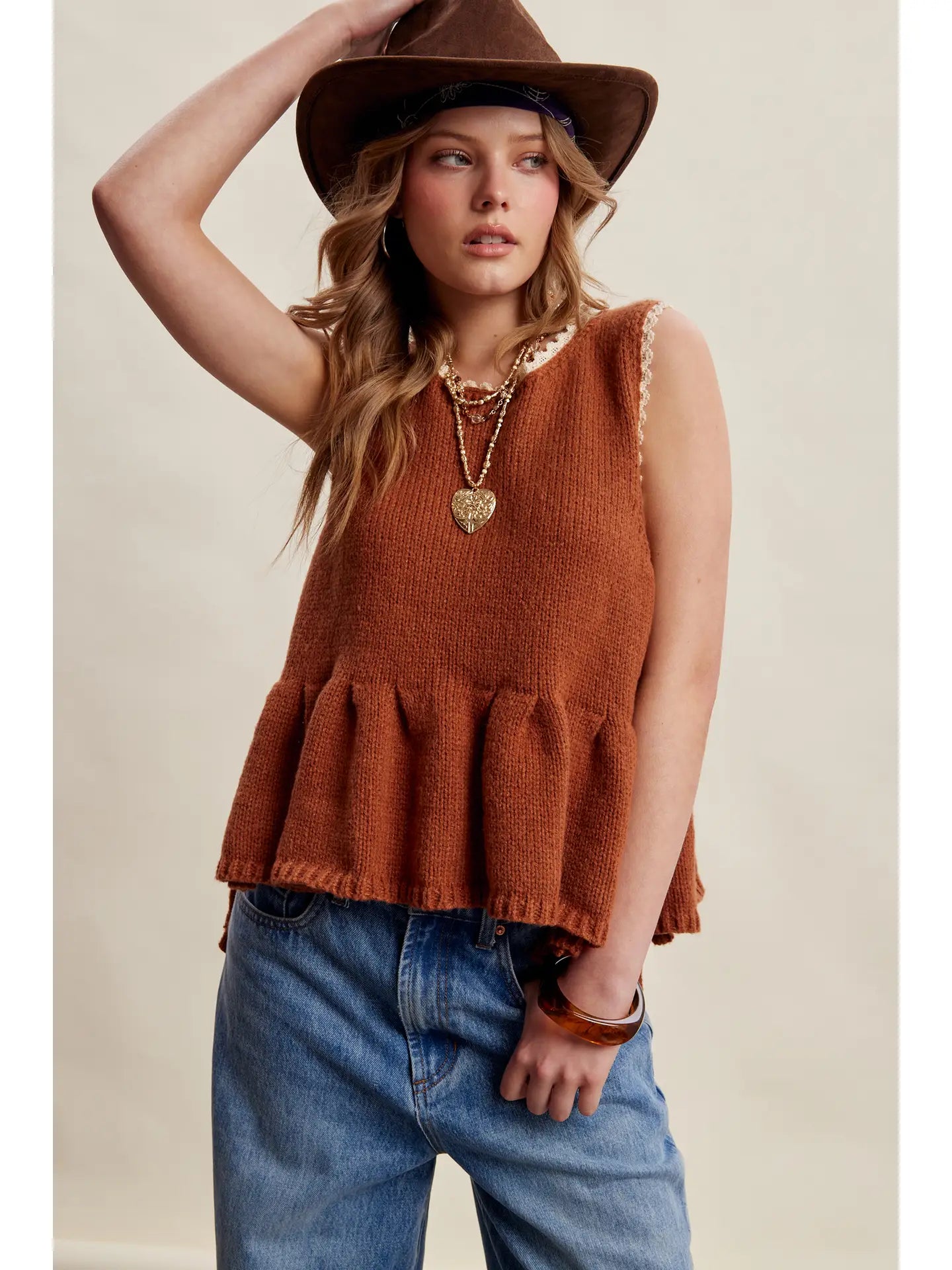 332 Side Tie Knit Peplum Top