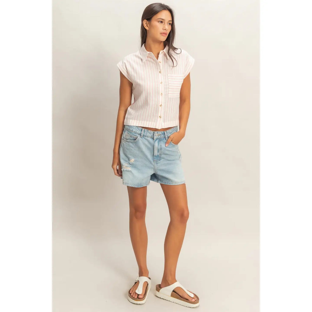305 Striped Sleeveless Button-Up Shirt