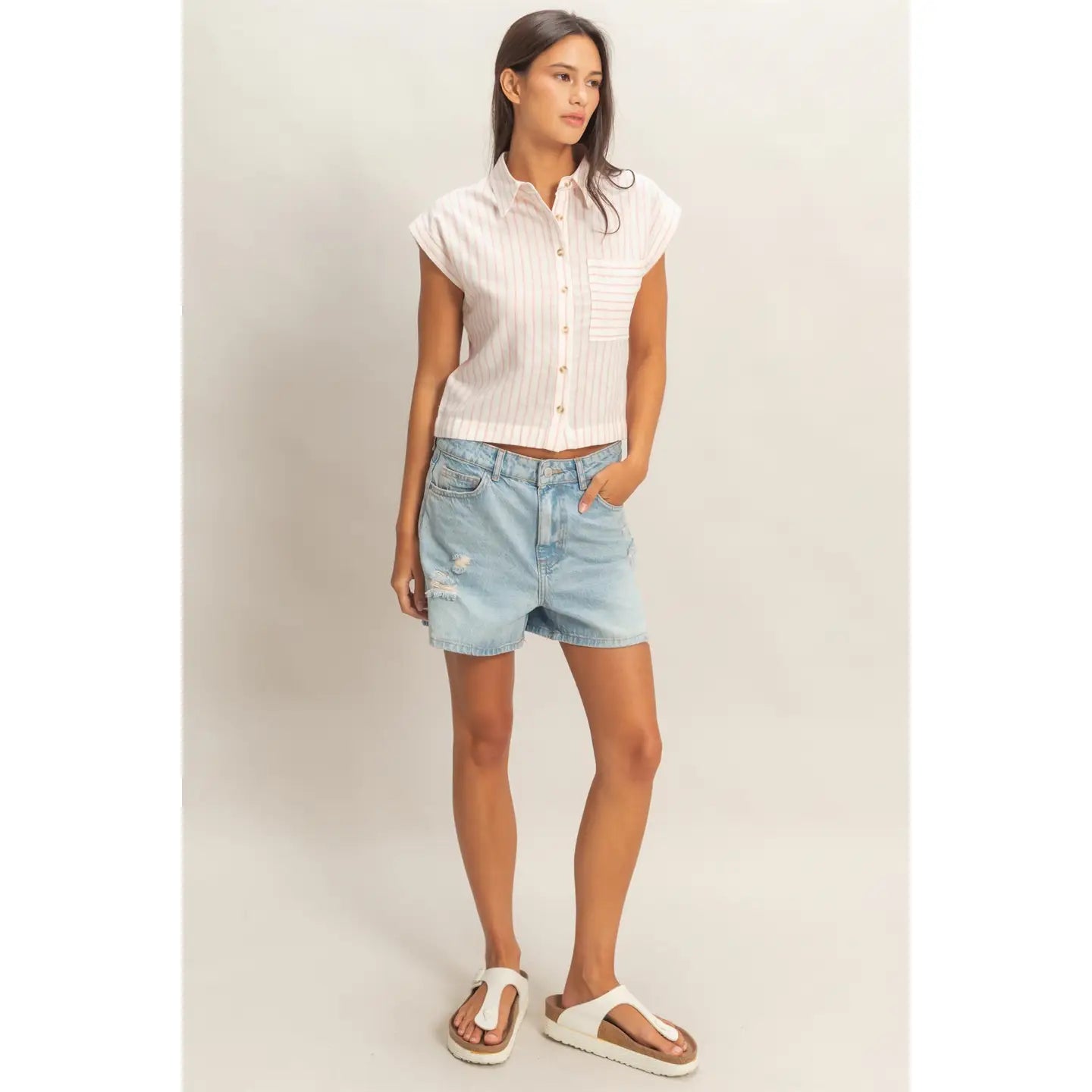 305 Striped Sleeveless Button-Up Shirt
