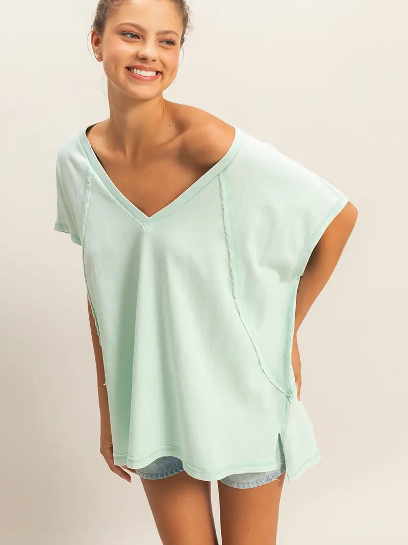 299 Oversized V-Neck Mineral Washed Top