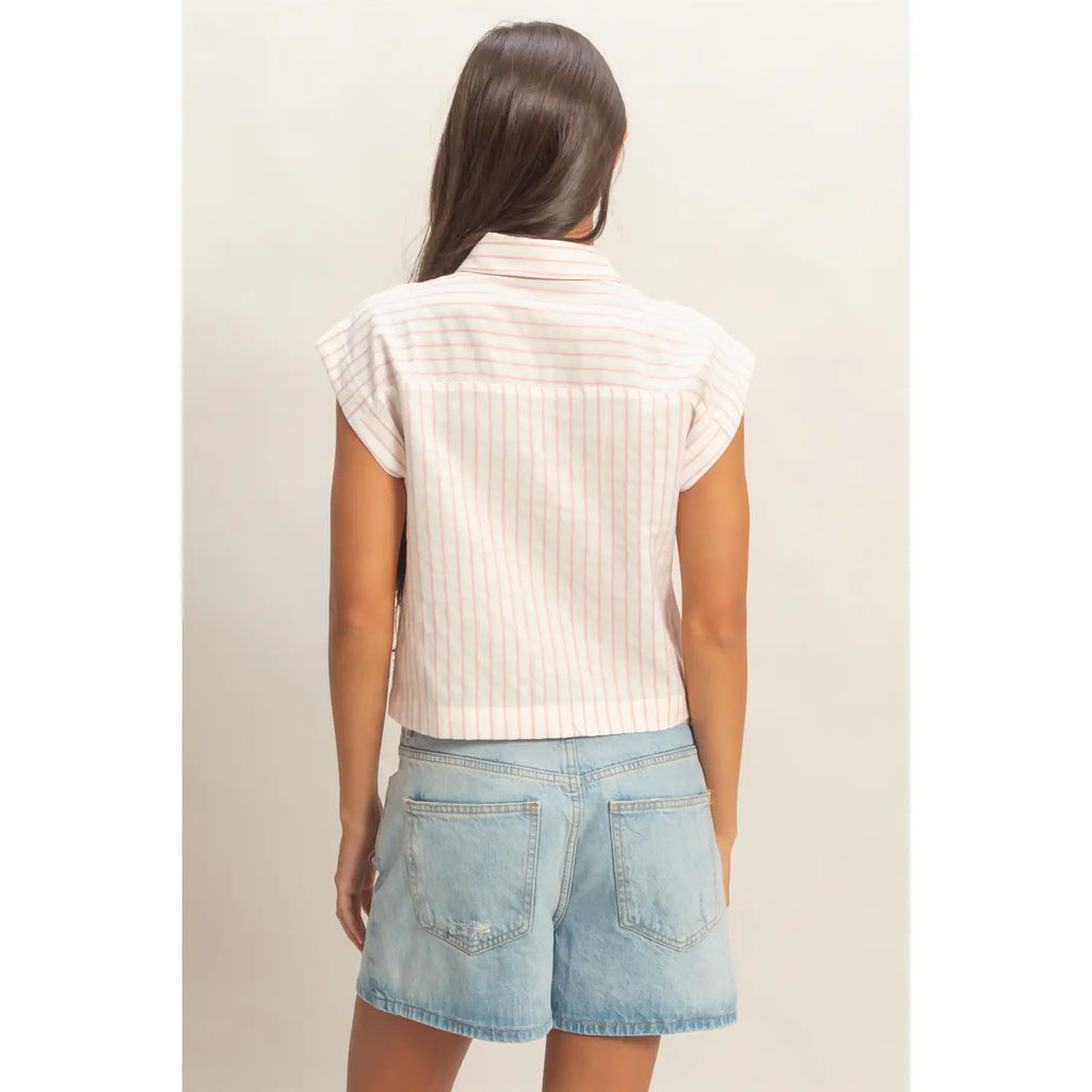 305 Striped Sleeveless Button-Up Shirt