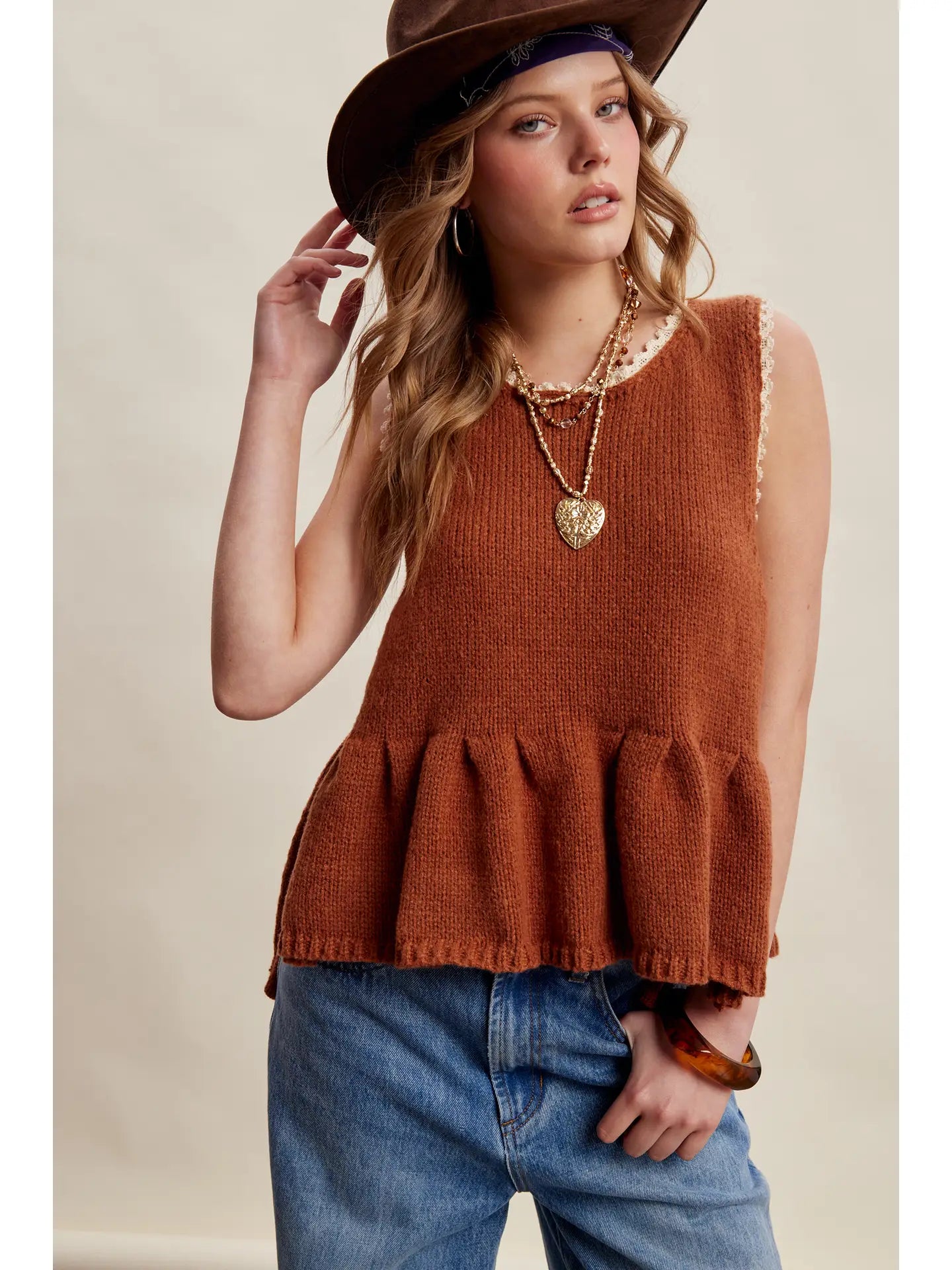 332 Side Tie Knit Peplum Top