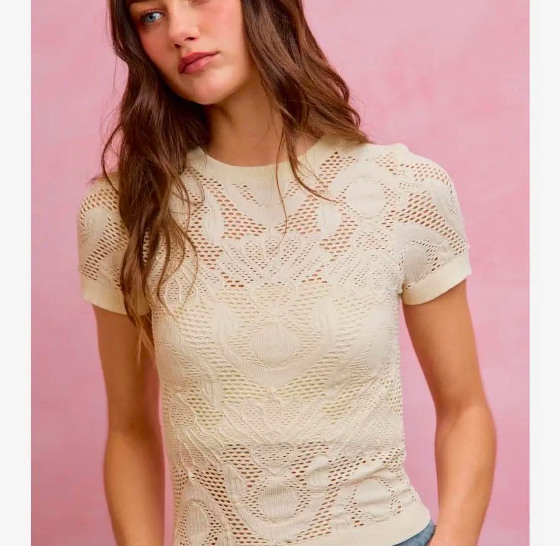 288 Floral Lace Short Sleeve Top