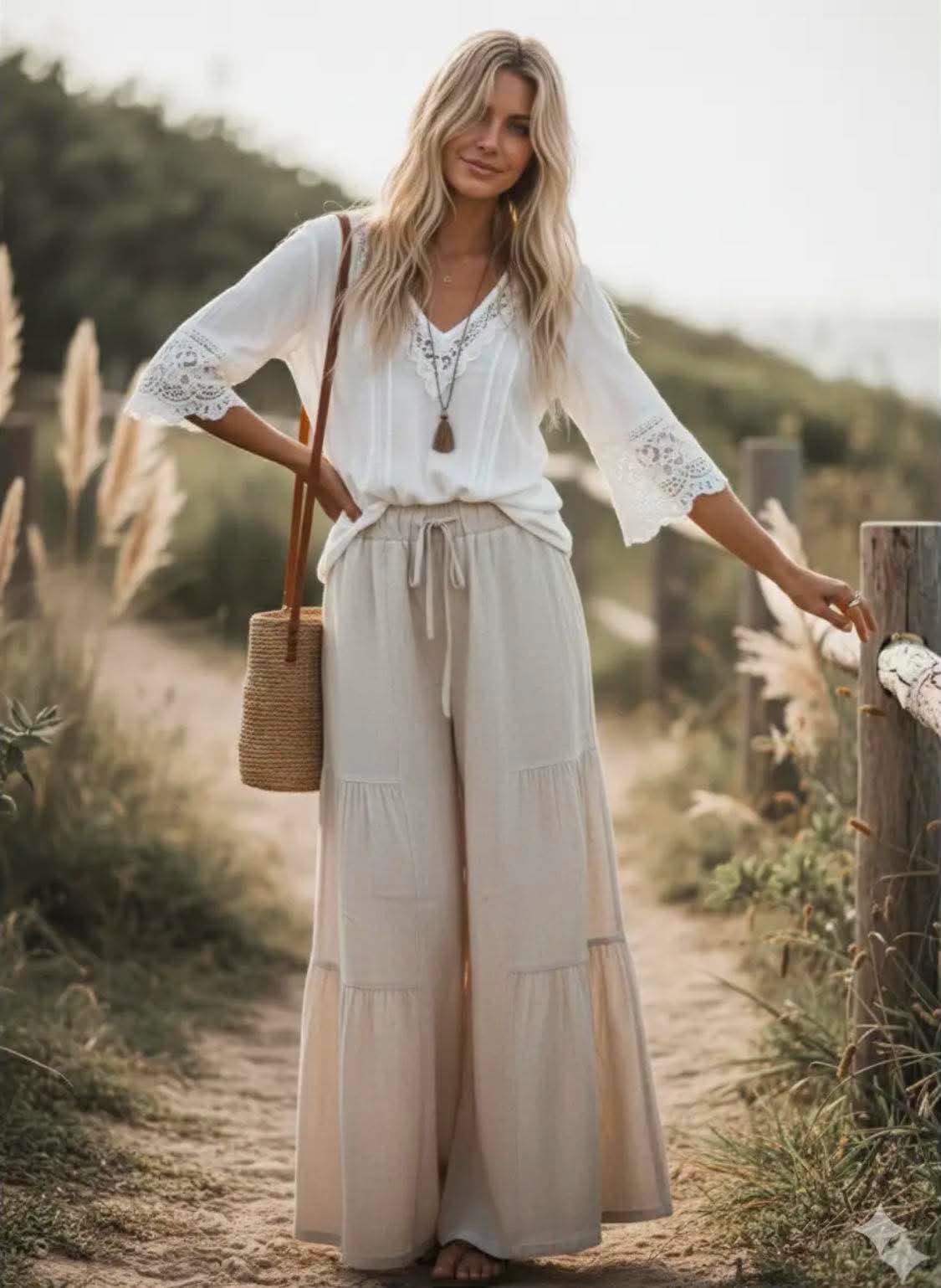 289 Linen khaki boho pants