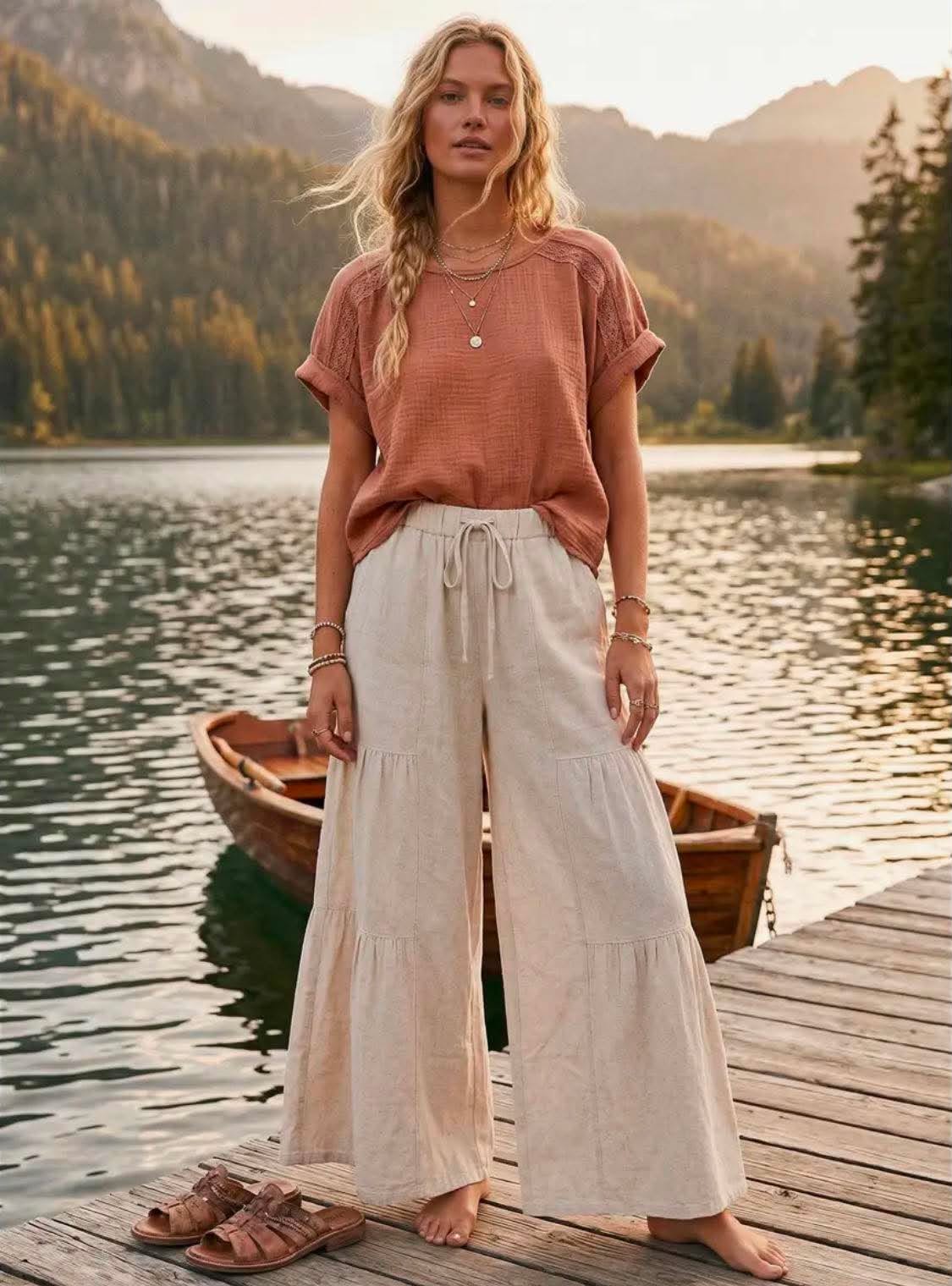 289 Linen khaki boho pants