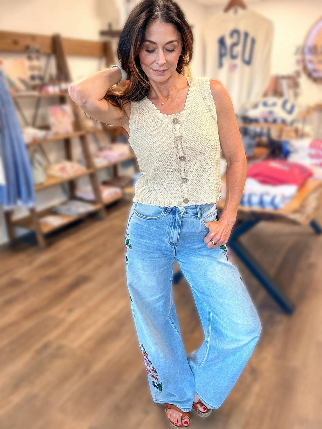 290 Crochet Button down sleeveless top
