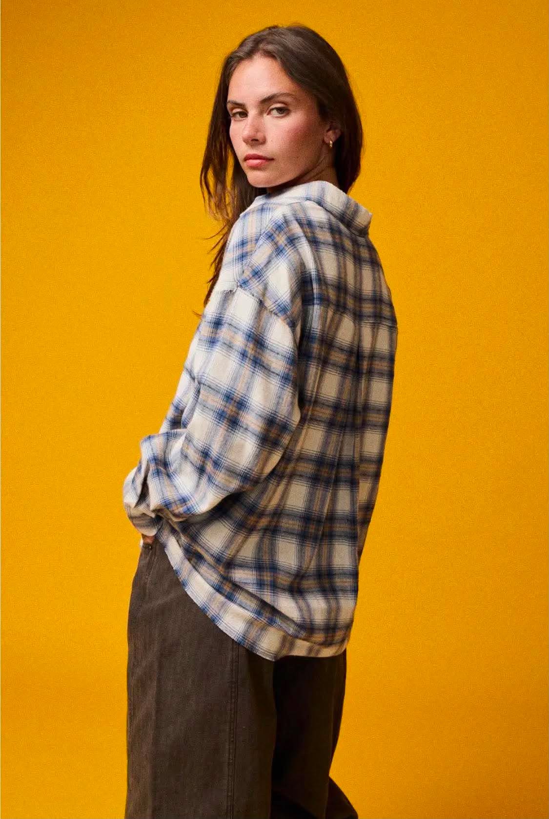 320 Plaid Raw Edge Button Up