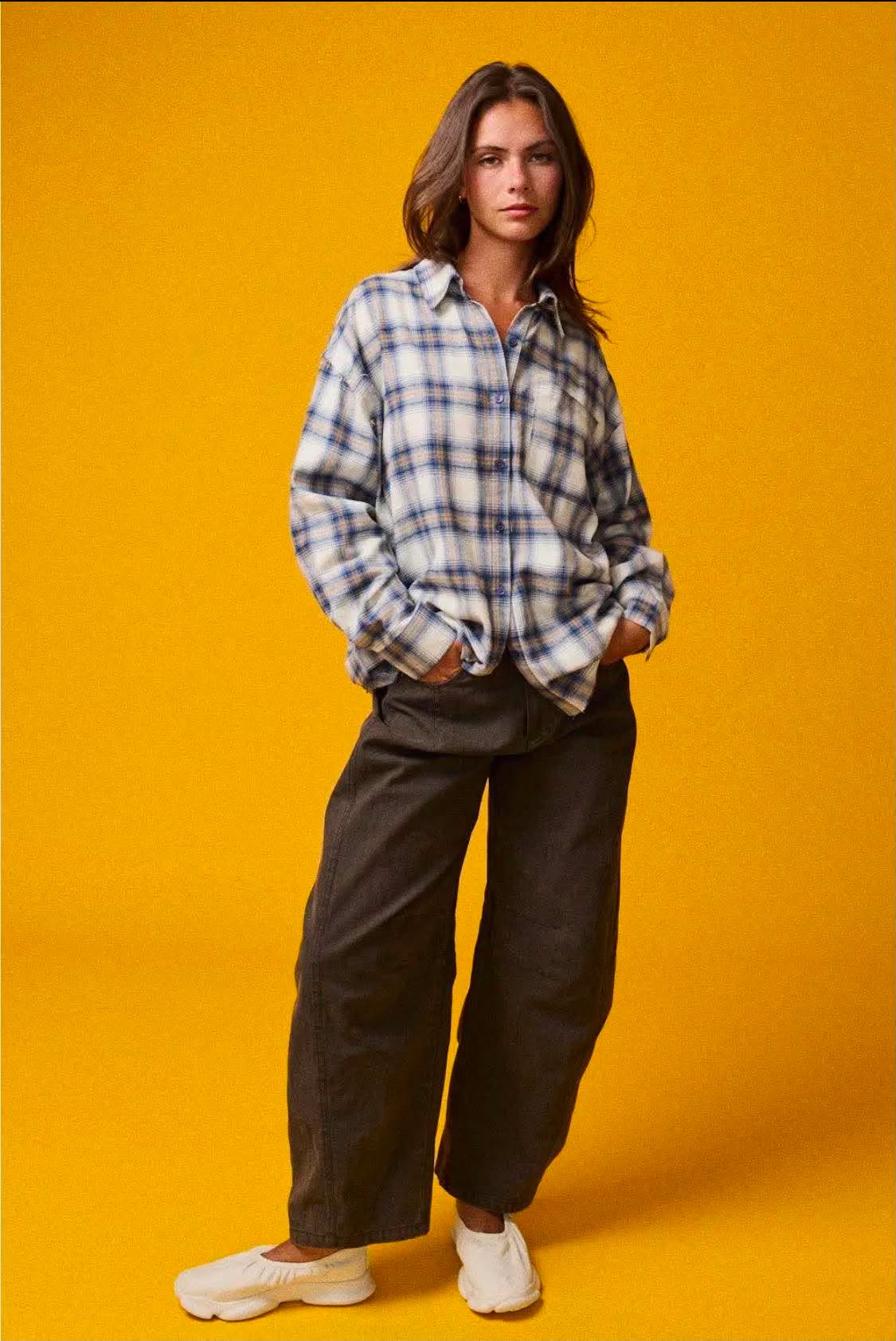 320 Plaid Raw Edge Button Up