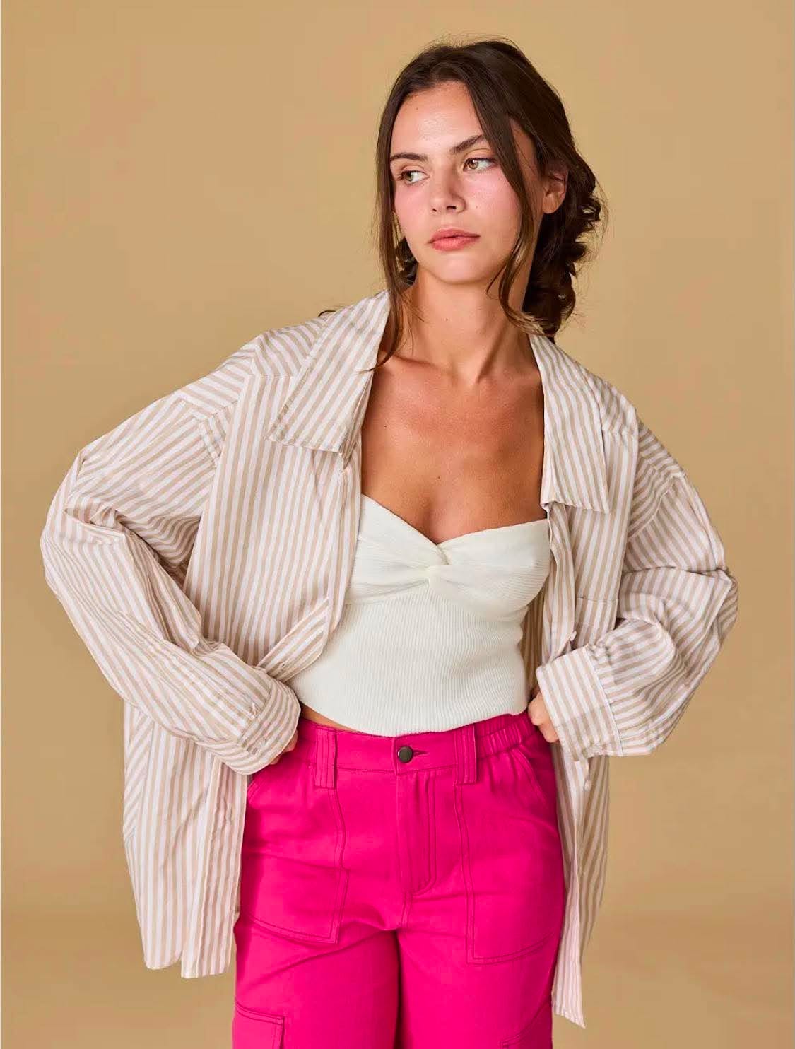 319 Luna Striped Taupe Shirt