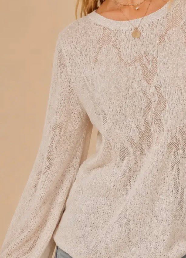 322 Sand Pointelle Knit Sweater