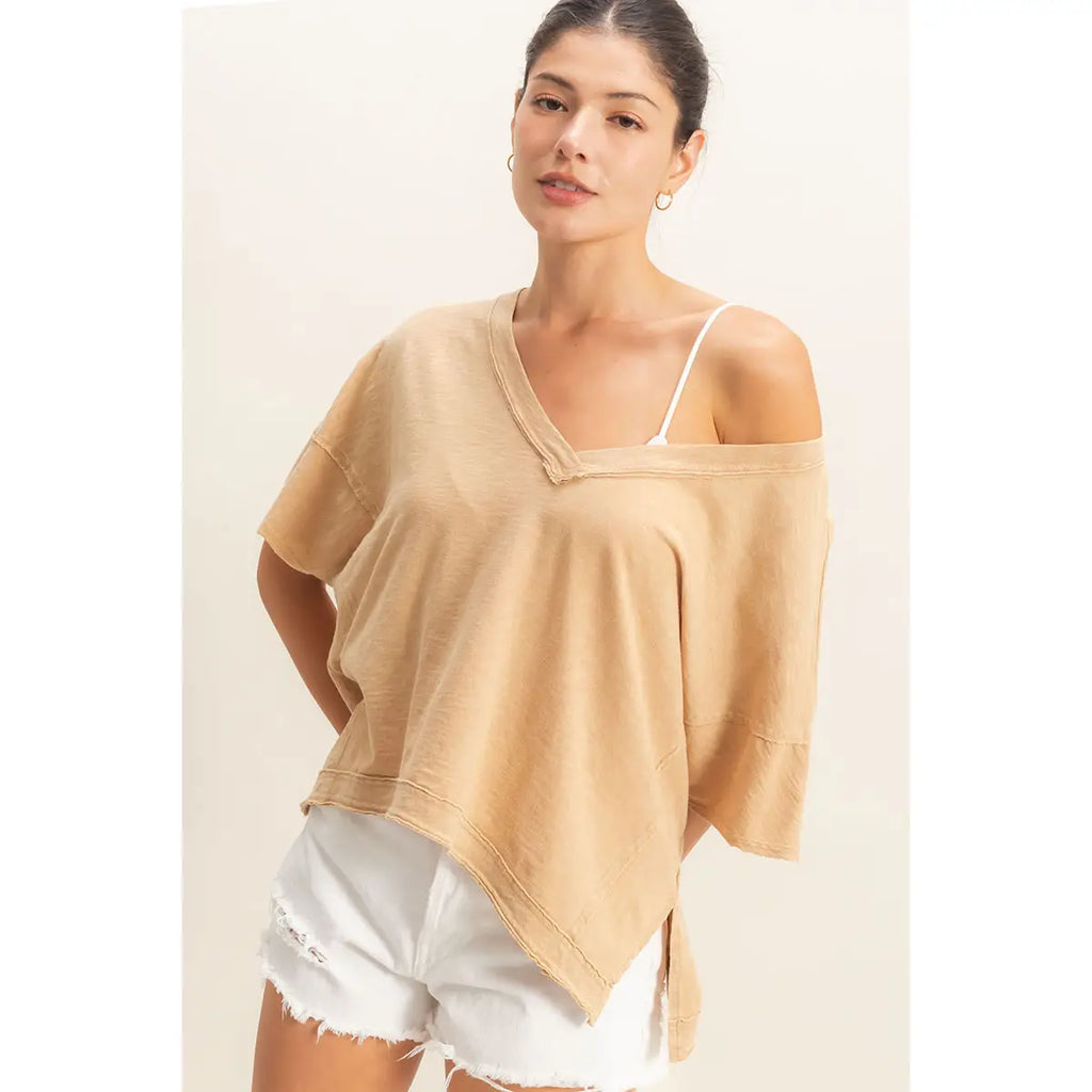 314 Khaki Crop V Neck