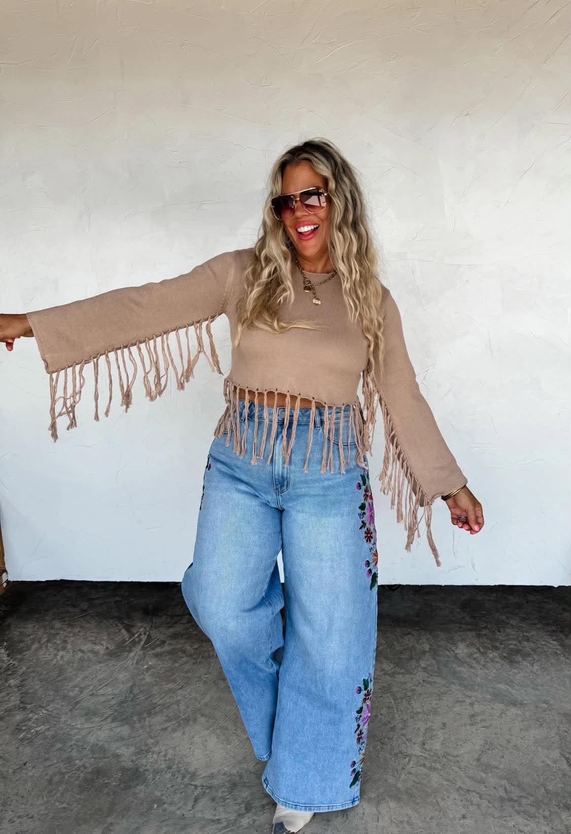 270 Floral Embroidered Wide Leg Jeans