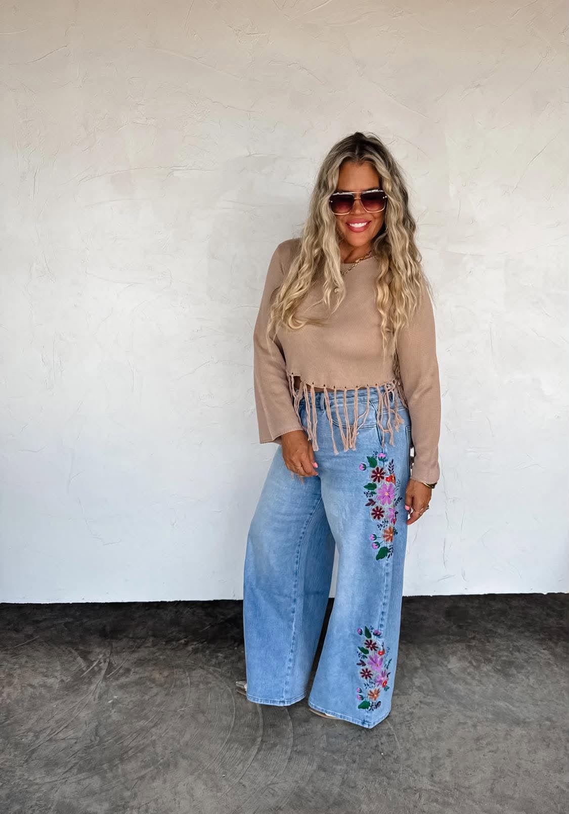 270 Floral Embroidered Wide Leg Jeans