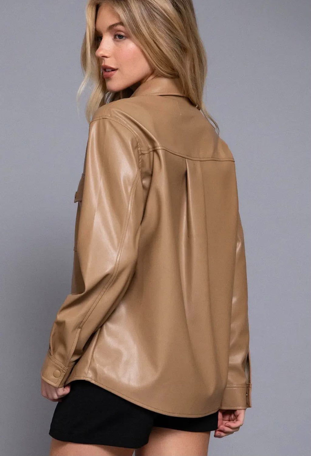 365 Monroe Faux Leather Shirt Jacket