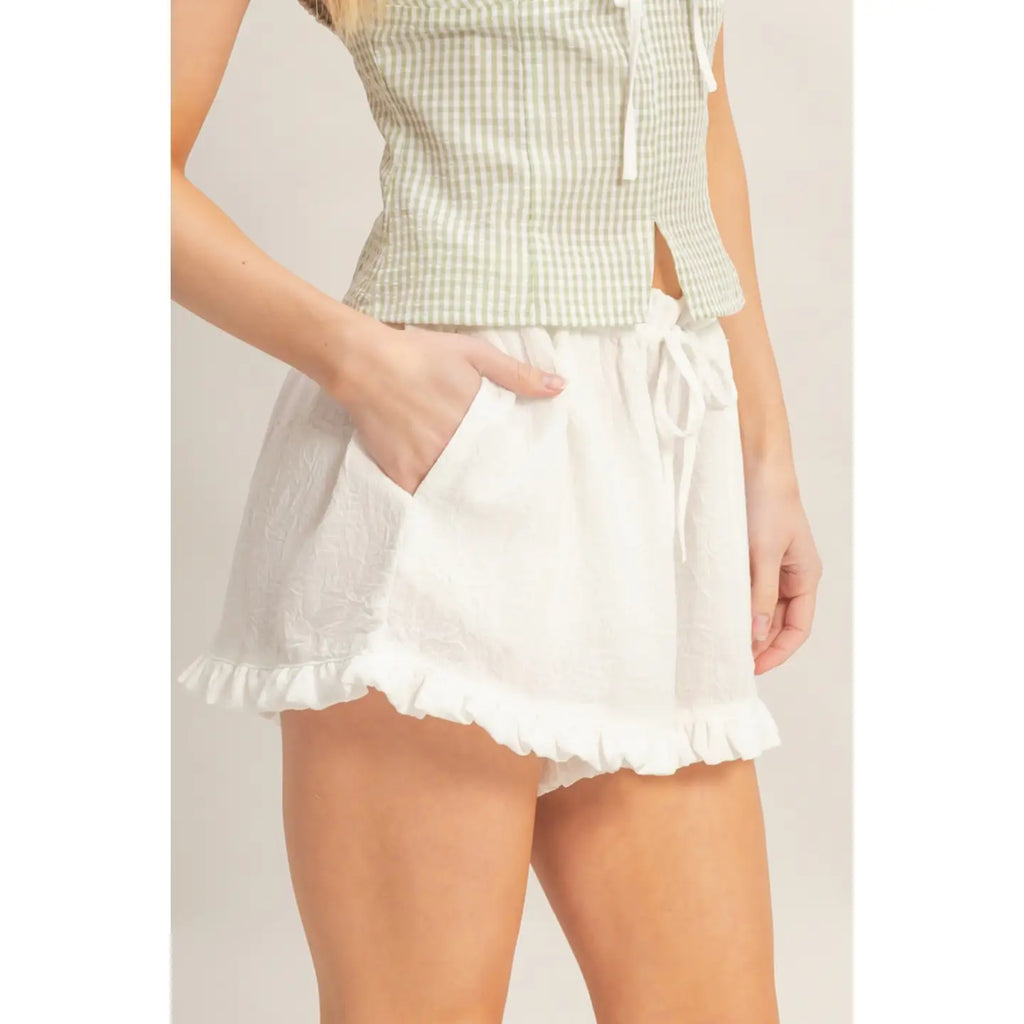 301 Ruffle Trim Drawstring Shorts
