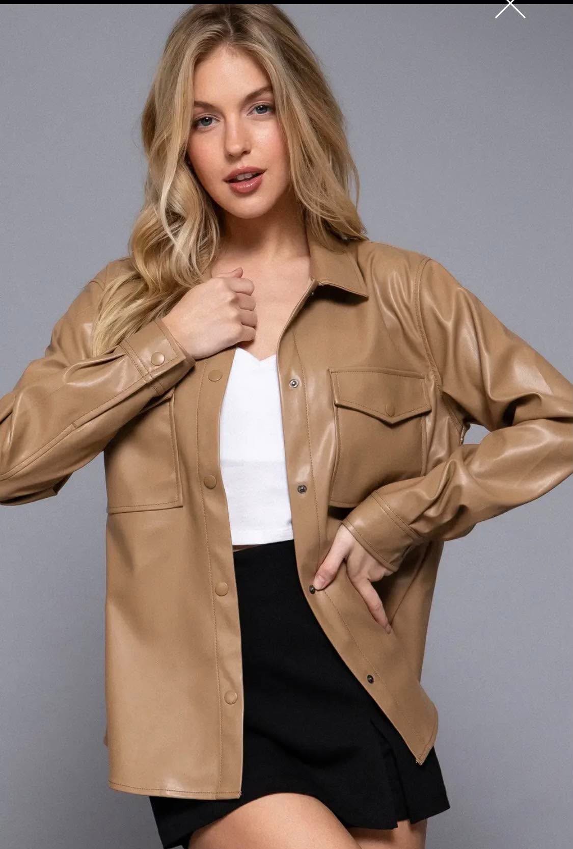 365 Monroe Faux Leather Shirt Jacket
