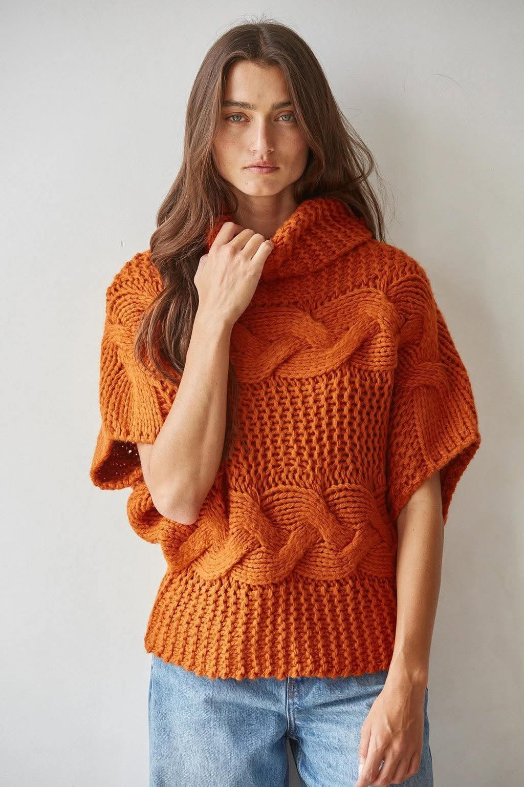 400 Golden Hour Cable Knit Cowl Neck Sweater