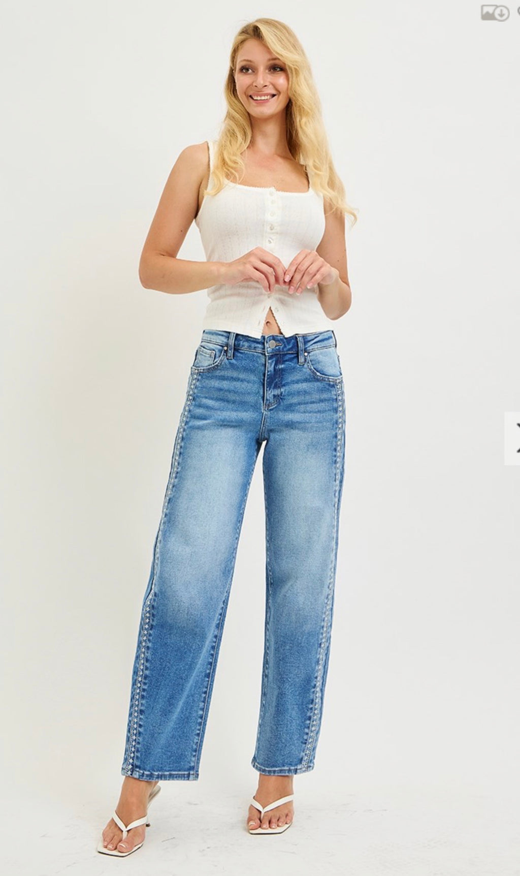 309 HIGH RISE ANKLE BARREL EMBO DETAILED JEANS