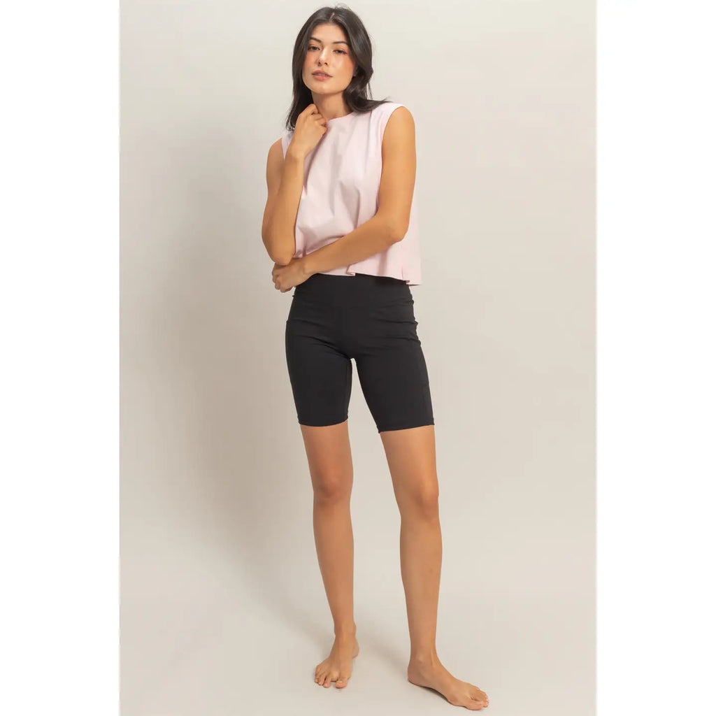 303 Sleeveless Crew Neck Top with Back Pleats