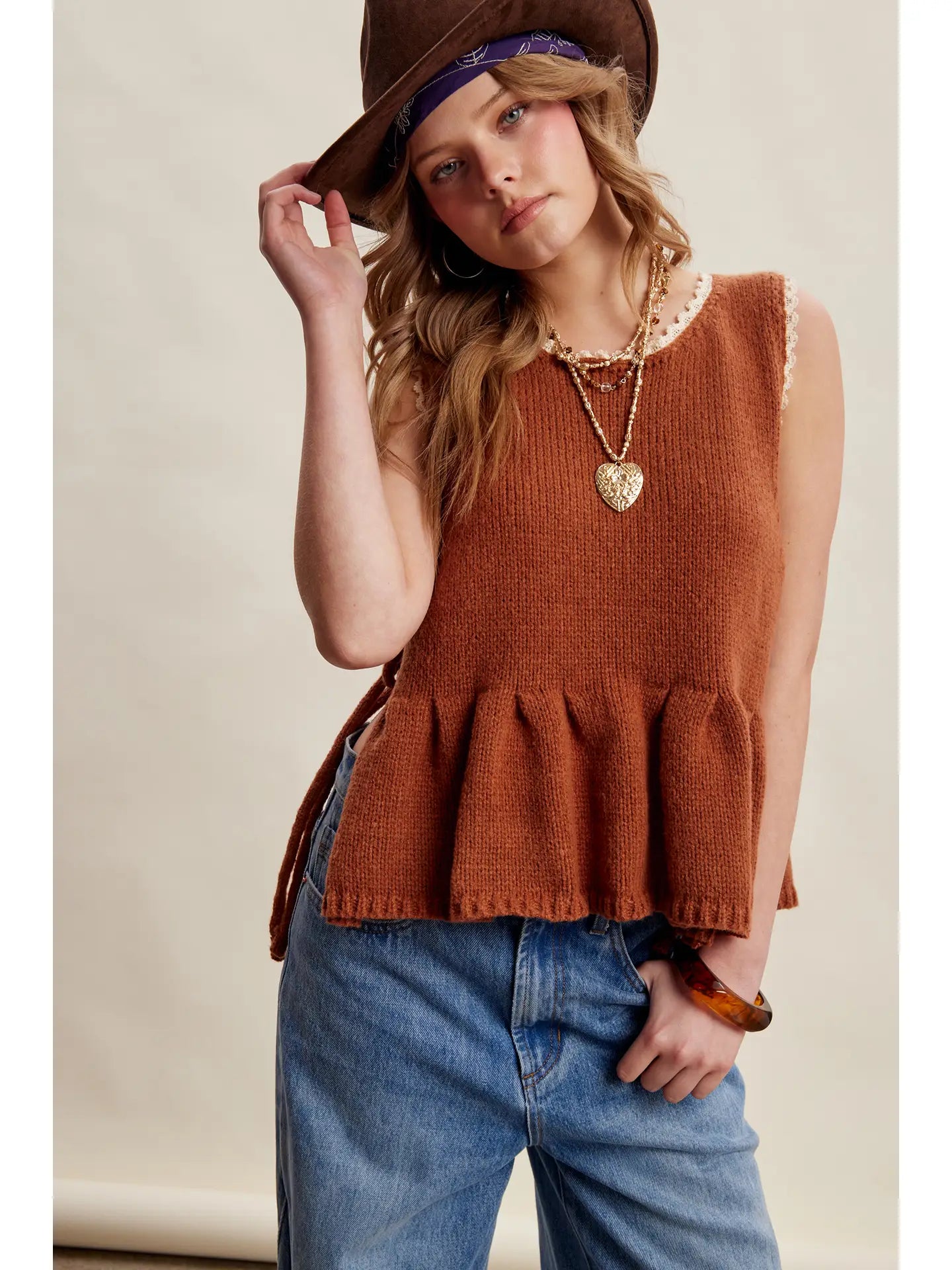 332 Side Tie Knit Peplum Top