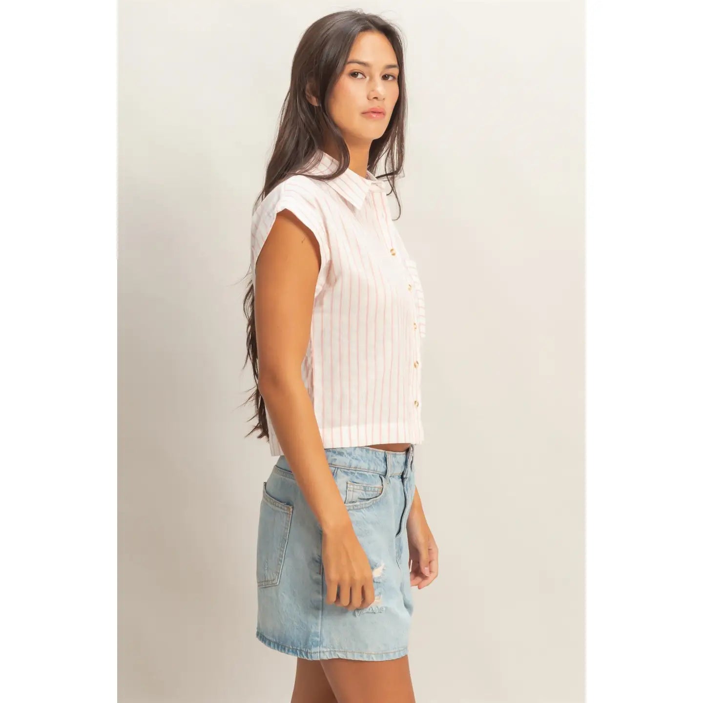 305 Striped Sleeveless Button-Up Shirt