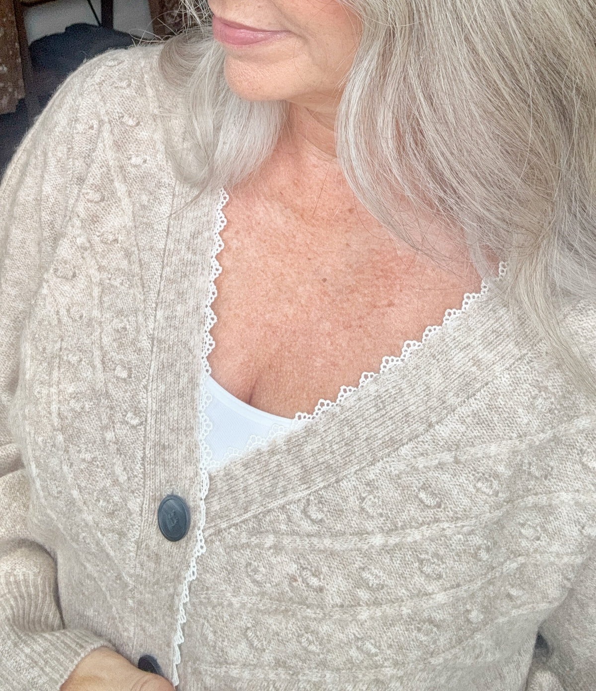 369 Lace Trim Button Down Cardigan