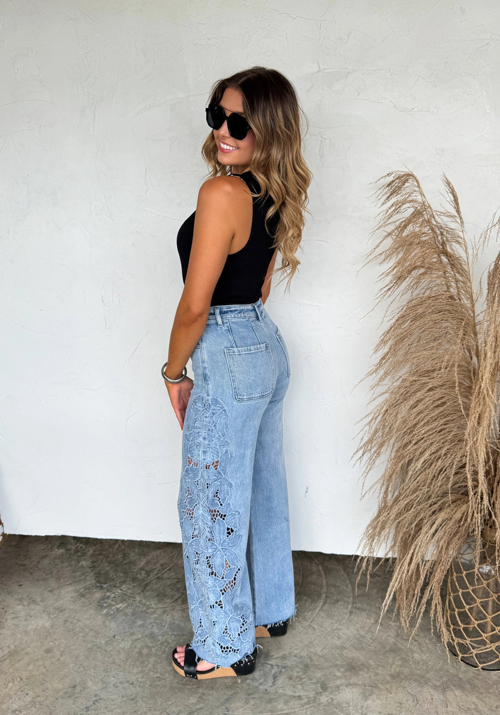 Lace Embroidered Wide Leg Jeans 269