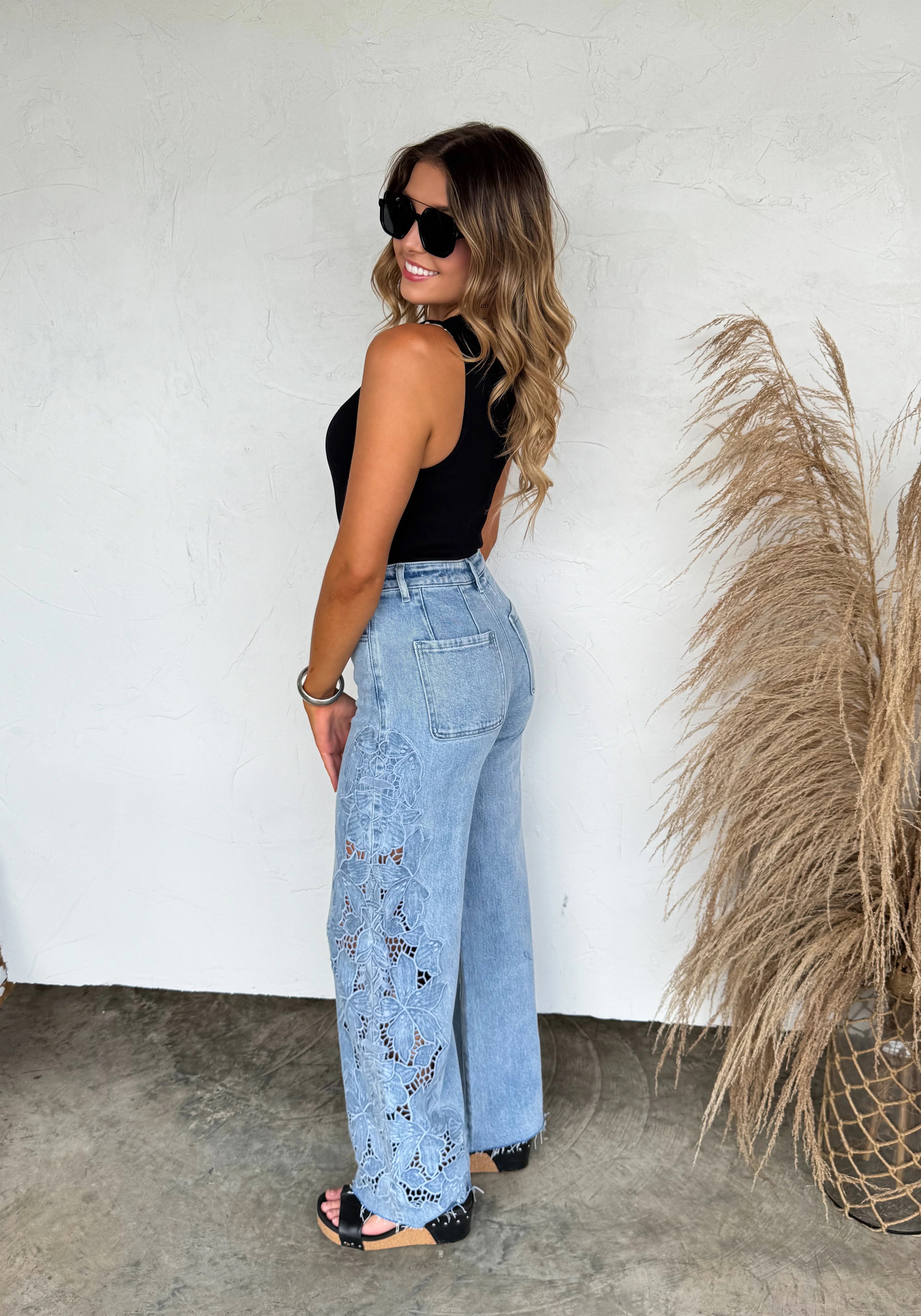Lace Embroidered Wide Leg Jeans 269