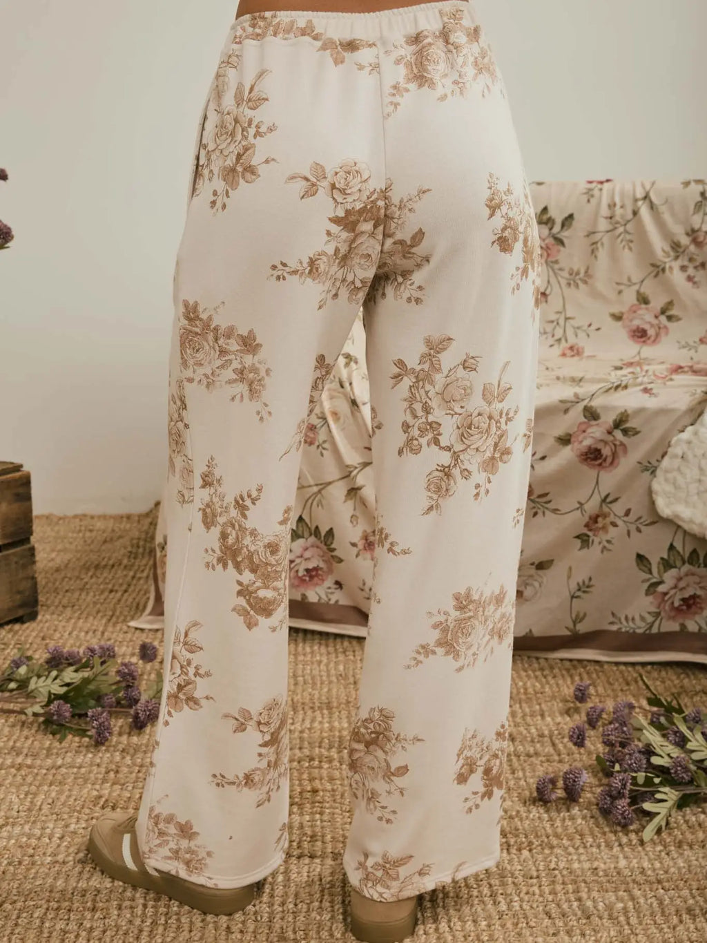 345 Floral Toile Wide Leg Knit Lounge Pants