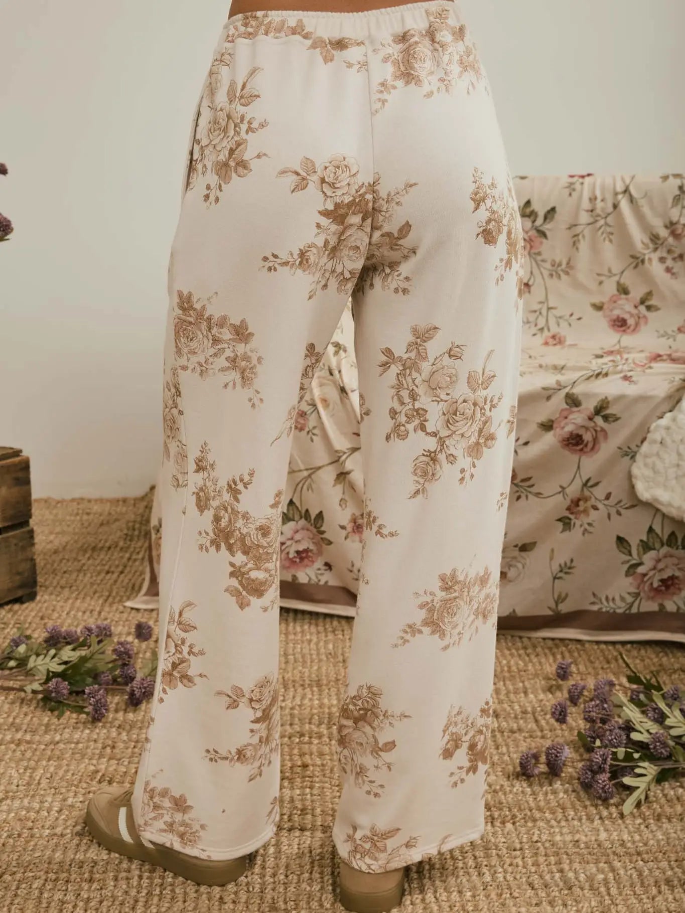 345 Floral Toile Wide Leg Knit Lounge Pants