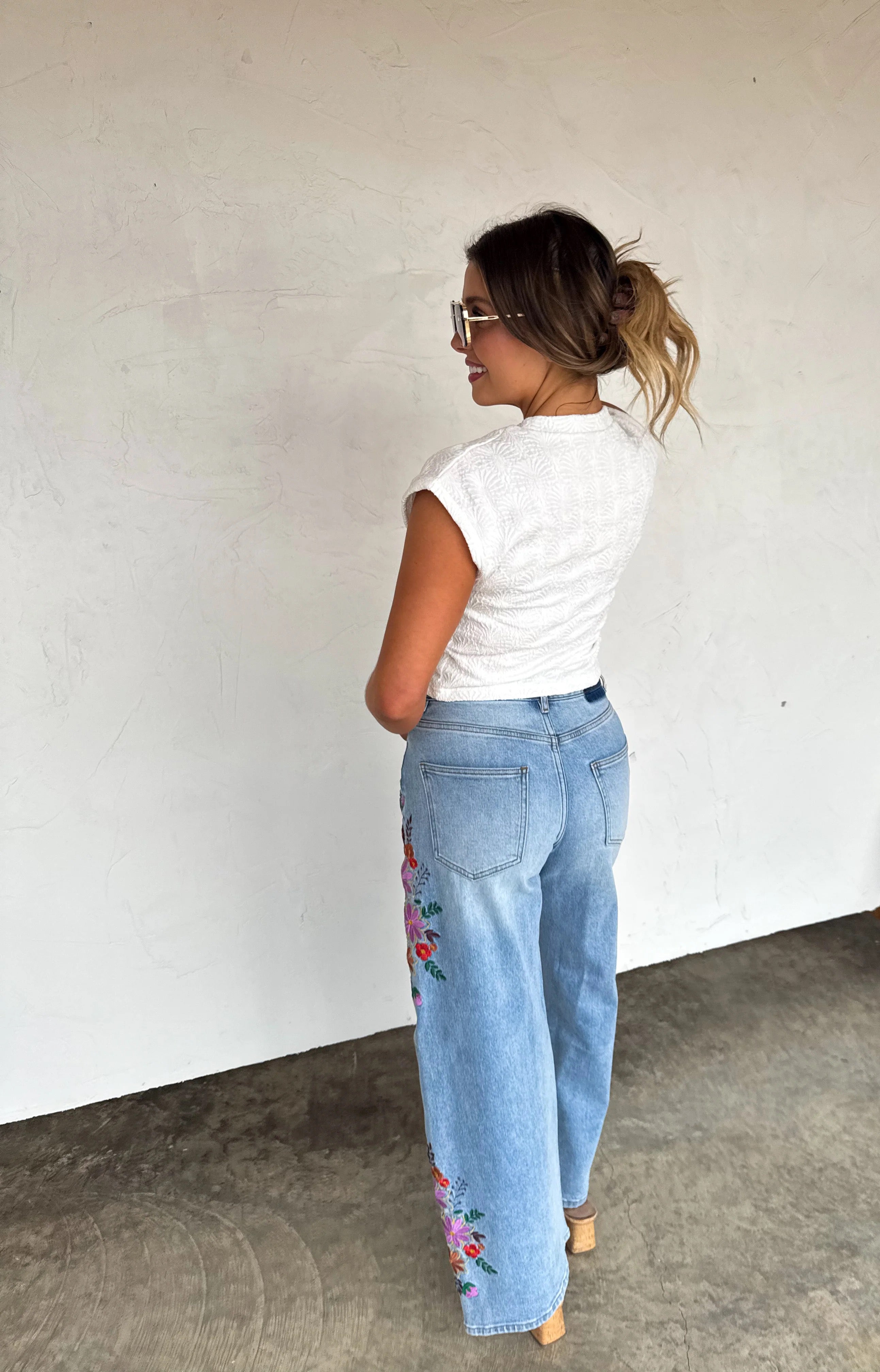 Floral Embroidered Wide Leg Jeans 270