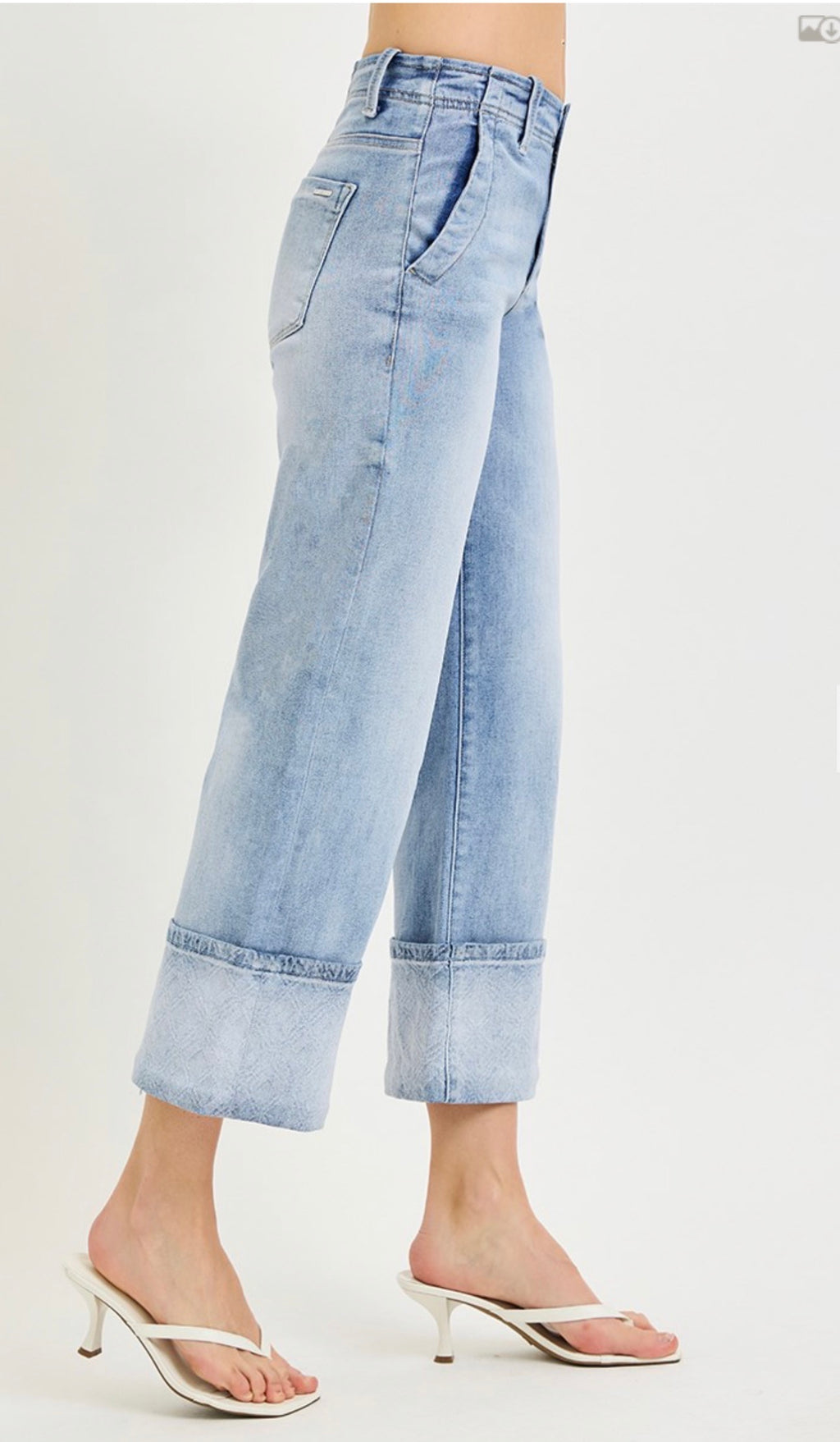 307 HIGH RISE CROP WIDE JEANS WITH PLAID CUFFS