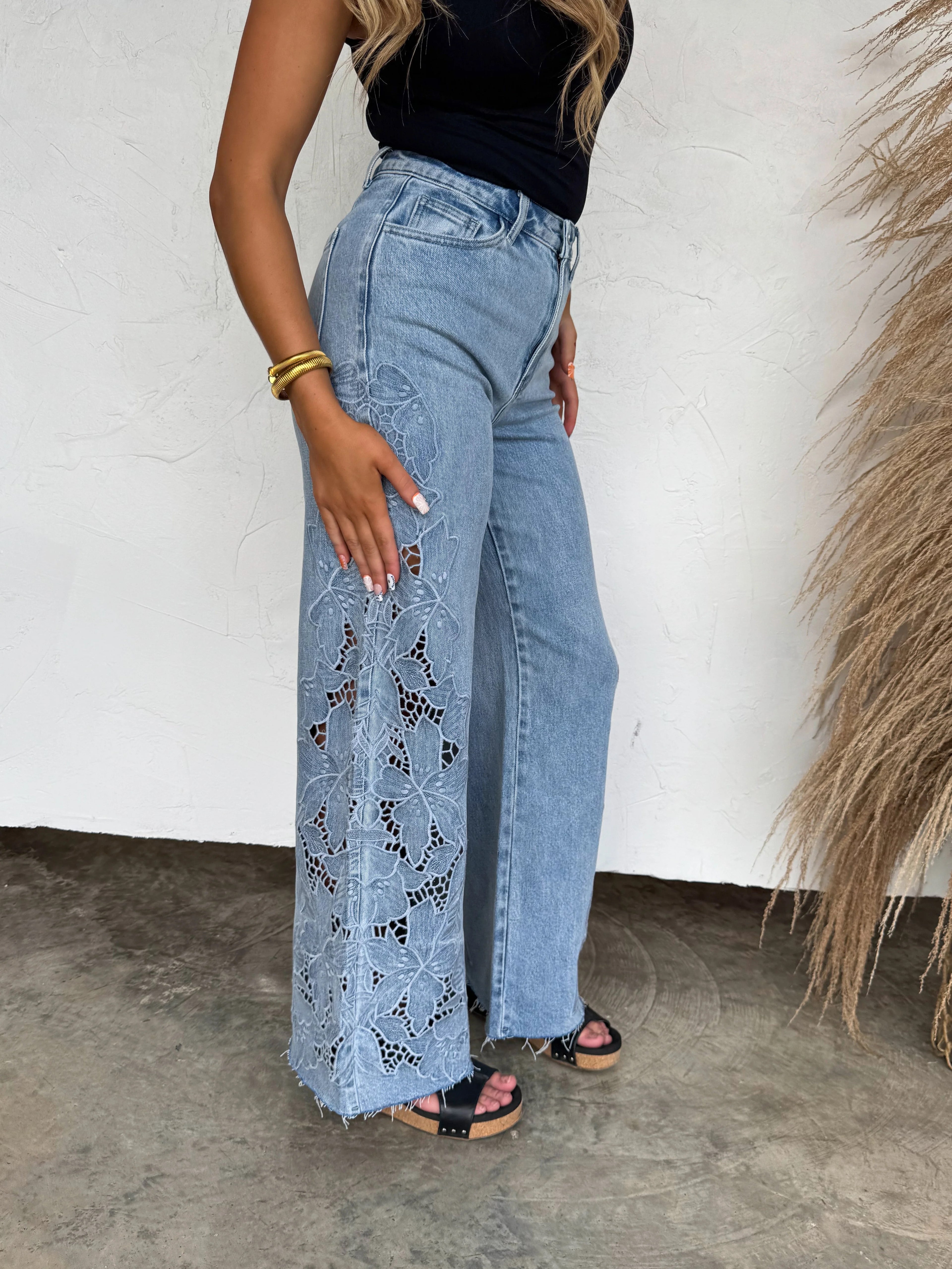Lace Embroidered Wide Leg Jeans 269