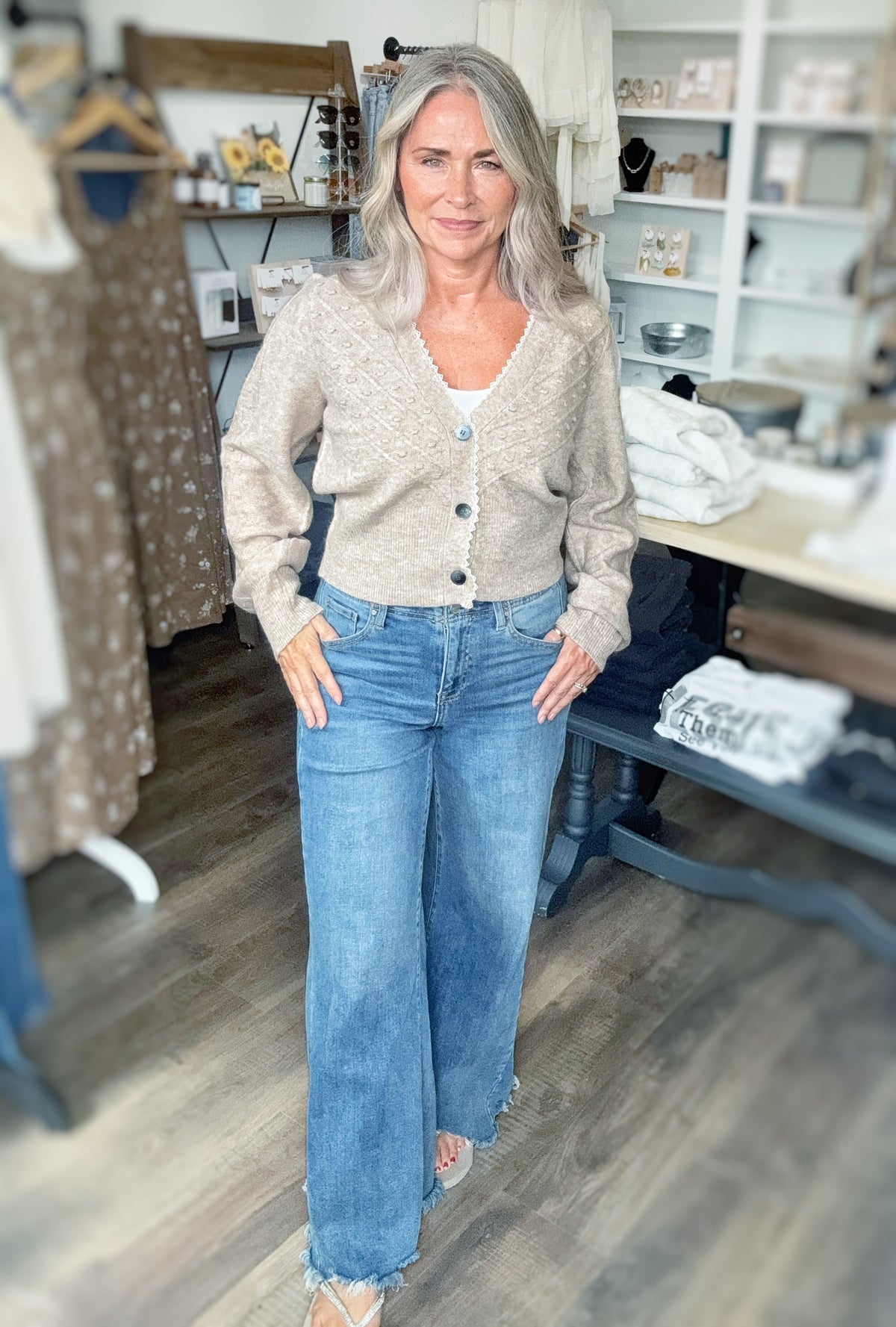 369 Lace Trim Button Down Cardigan