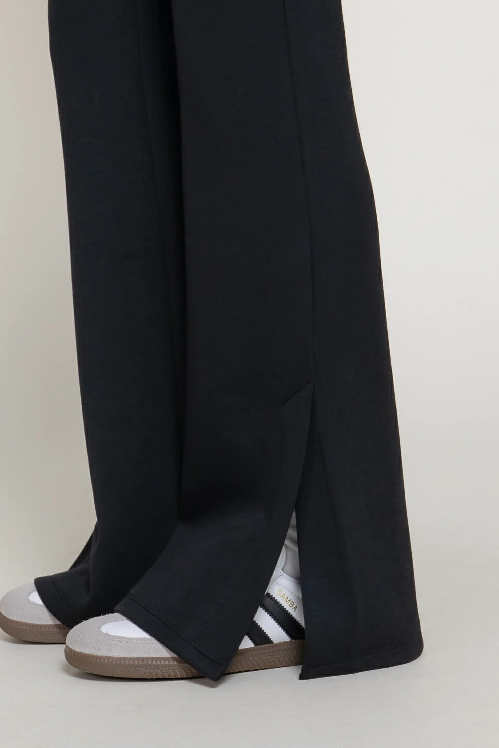 84 Flare Soft Modal Scuba Pants with Waistband and Bottom Slits