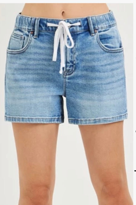Drawstring Risen Denim Shorts