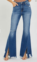 99 High Rise Slit Flare Hem Denim Jeans