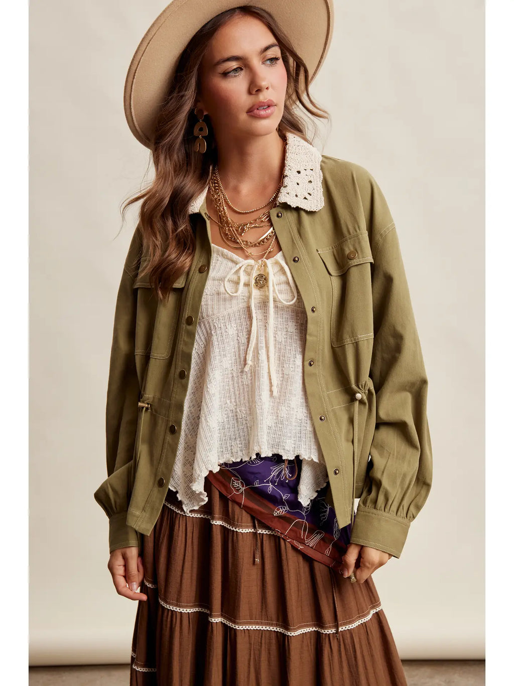 348 Crochet Collar Utility Jacket