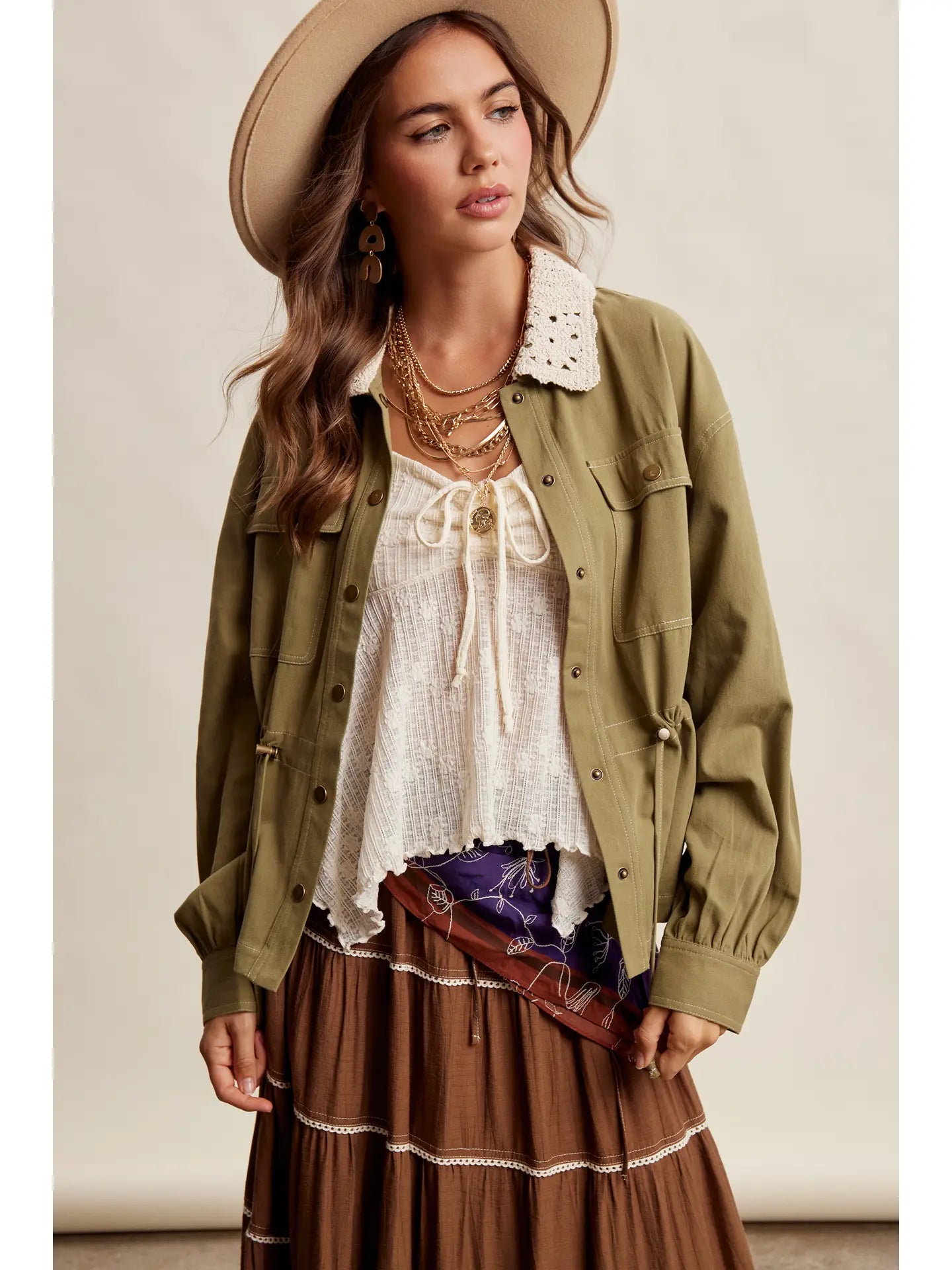 348 Crochet Collar Utility Jacket
