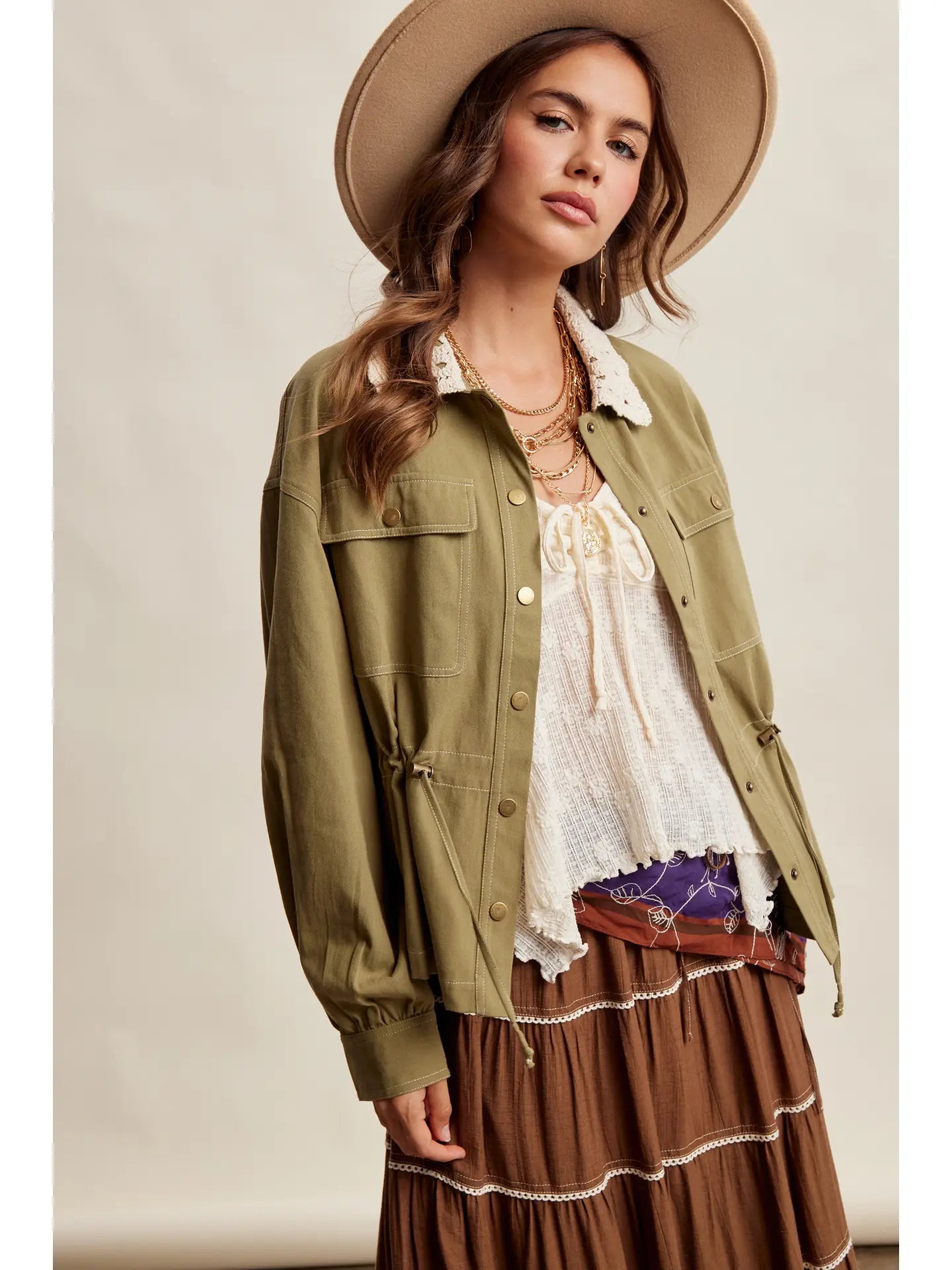 348 Crochet Collar Utility Jacket